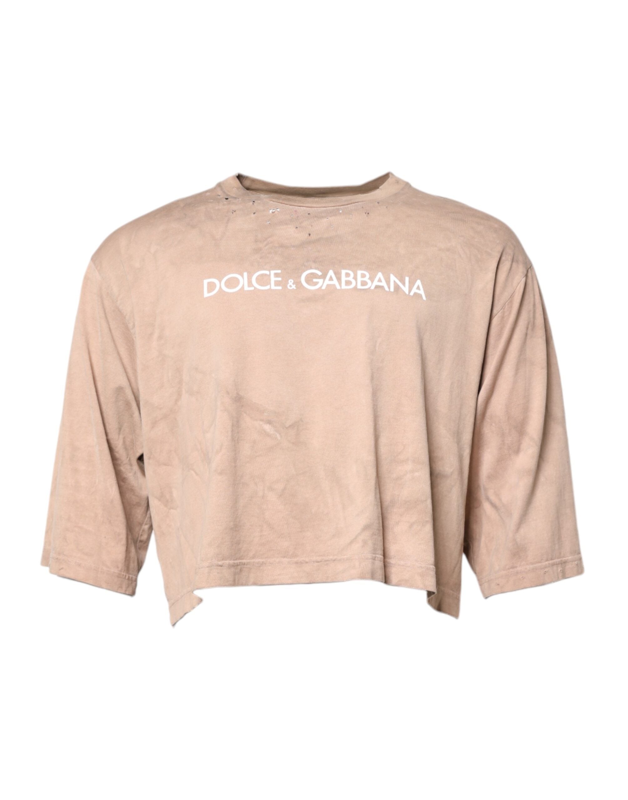 Dolce & Gabbana Beige Tie Dye Logo Print Cropped Men's T-shirt (Pre-Owned)