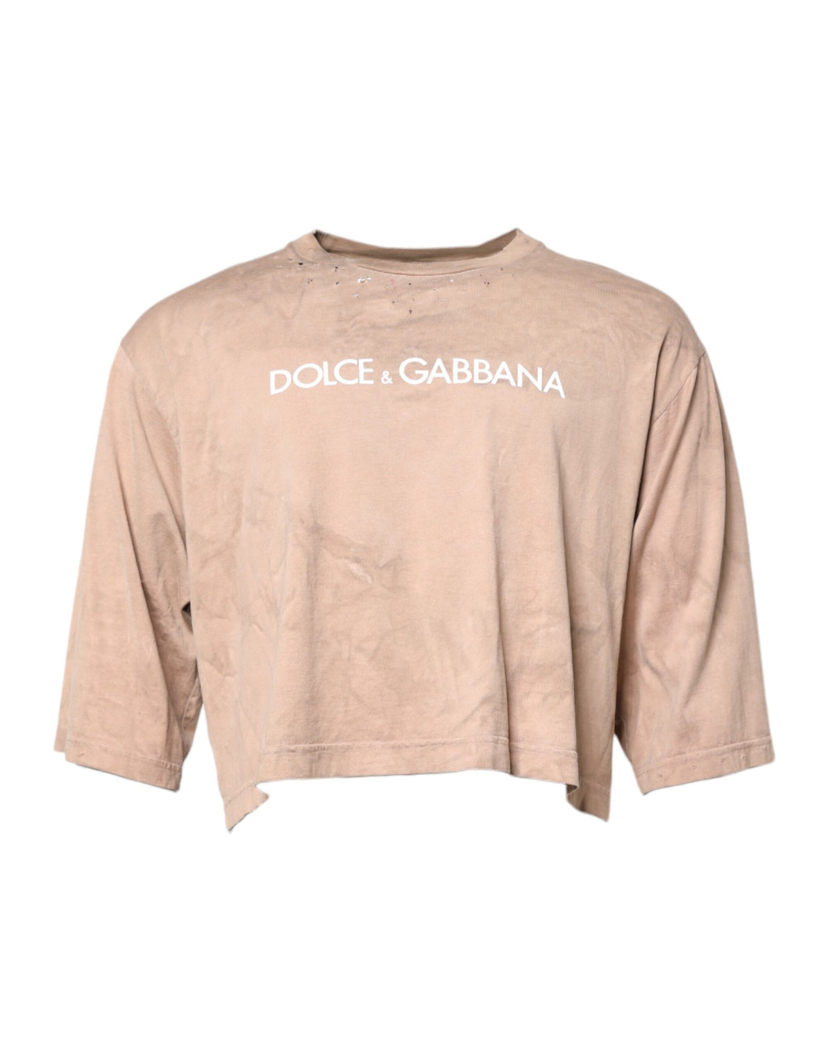 Dolce & Gabbana Beige Tie Dye Logo Print Cropped Men's T-shirt (Pre-Owned)