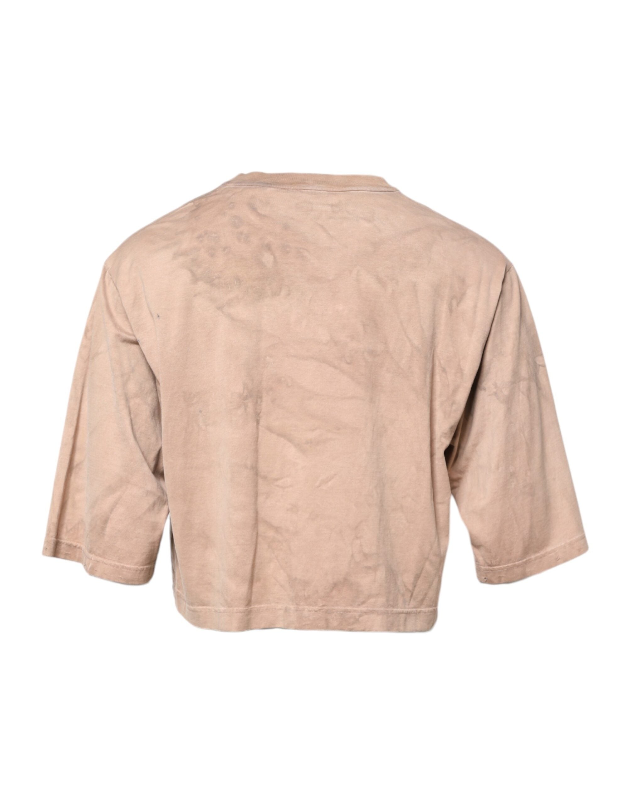 Dolce & Gabbana Beige Tie Dye Logo Print Cropped Men's T-shirt (Pre-Owned)