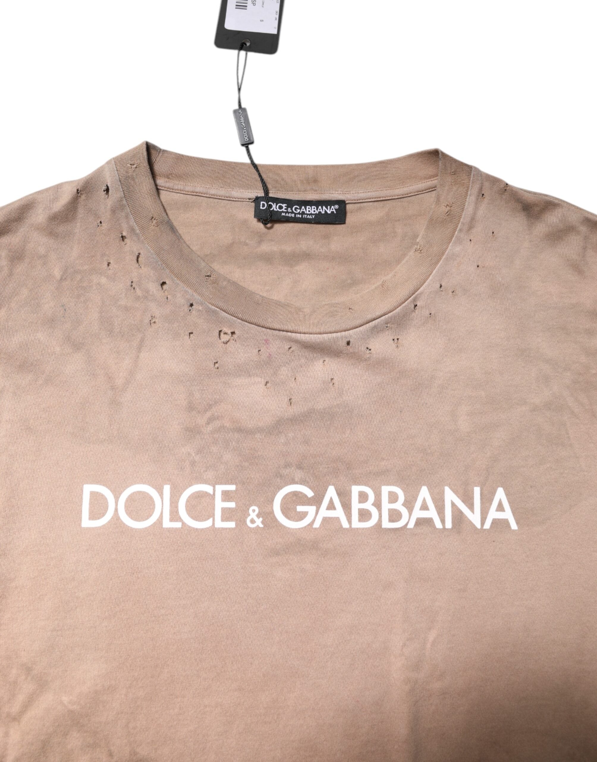 Dolce & Gabbana Beige Tie Dye Logo Print Cropped Men's T-shirt (Pre-Owned)