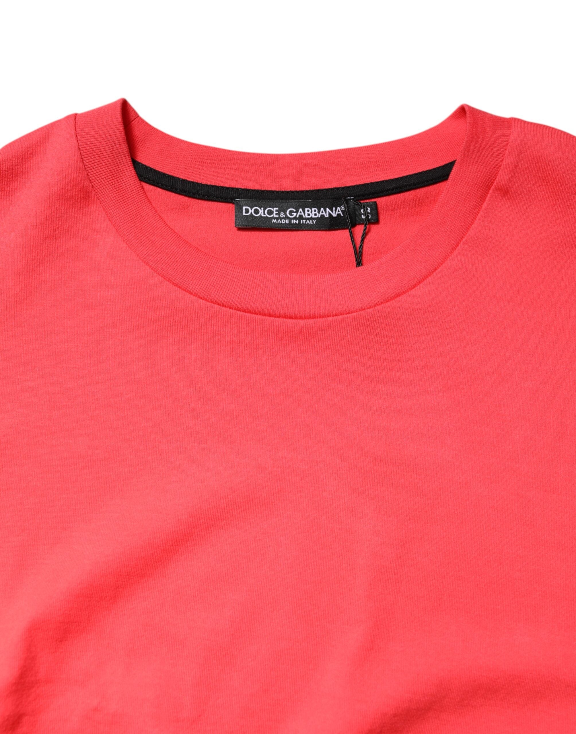 Dolce & Gabbana Red Cotton Lettering Print Crew Neck Men's T-shirt (Pre-Owned)