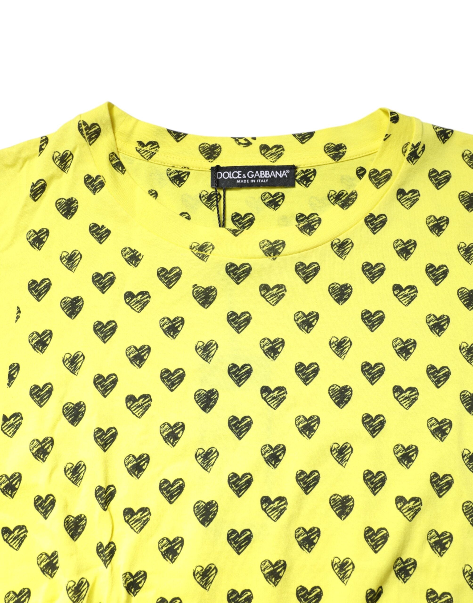 Dolce & Gabbana Yellow Cotton DG Heart Print Crew Neck Men's T-shirt (Pre-Owned)