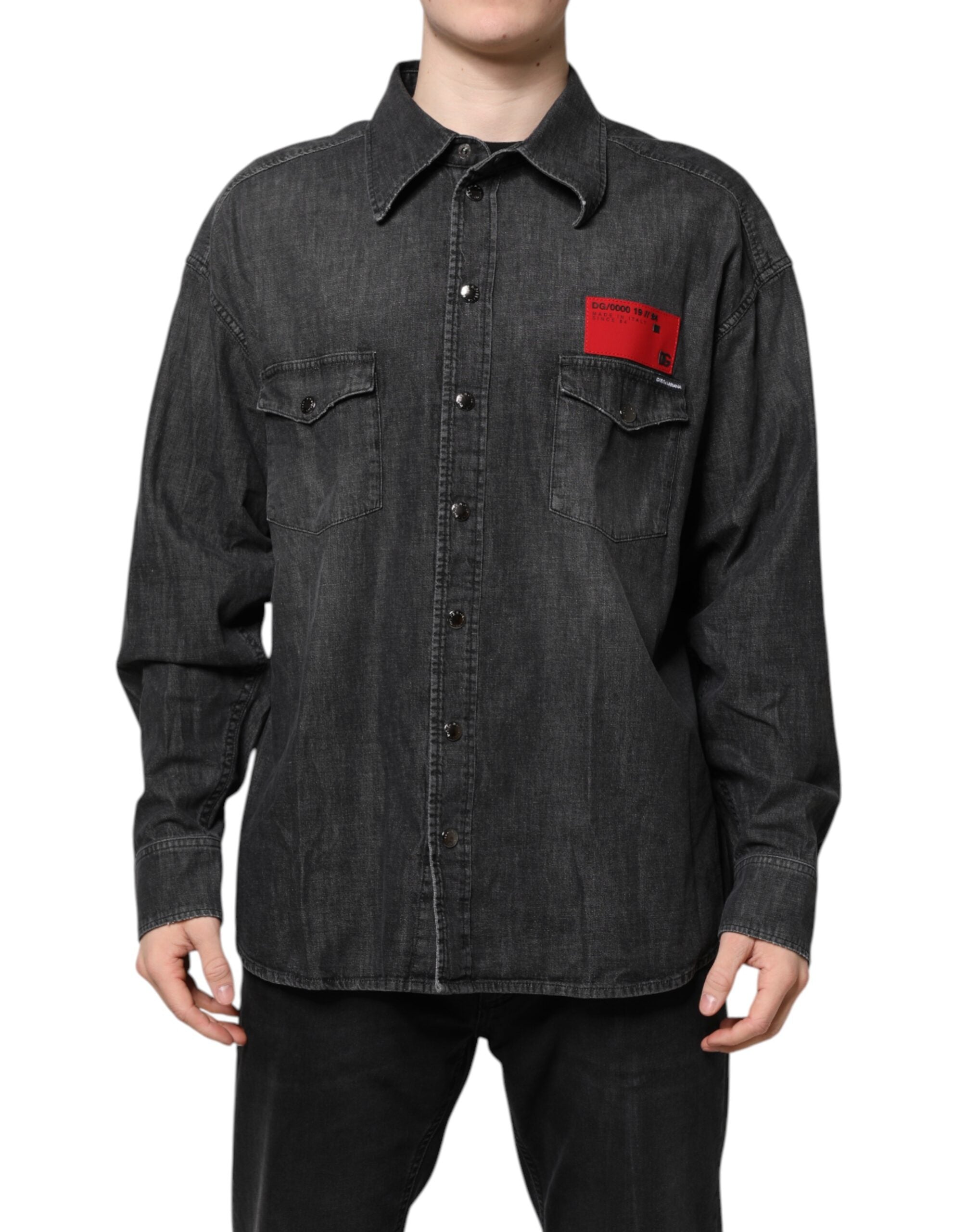 Dolce & Gabbana Gray Long Sleeves Button Down Denim Men's Shirt