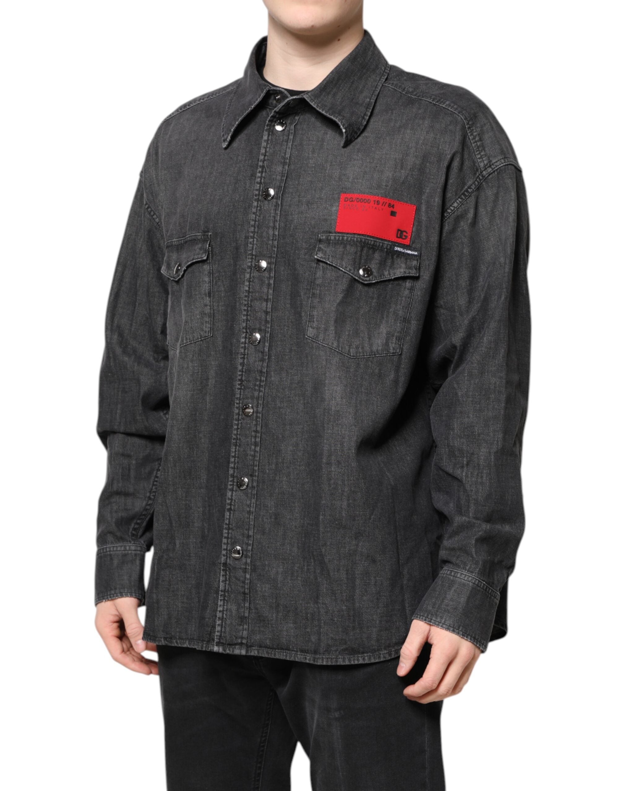 Dolce & Gabbana Gray Long Sleeves Button Down Denim Men's Shirt