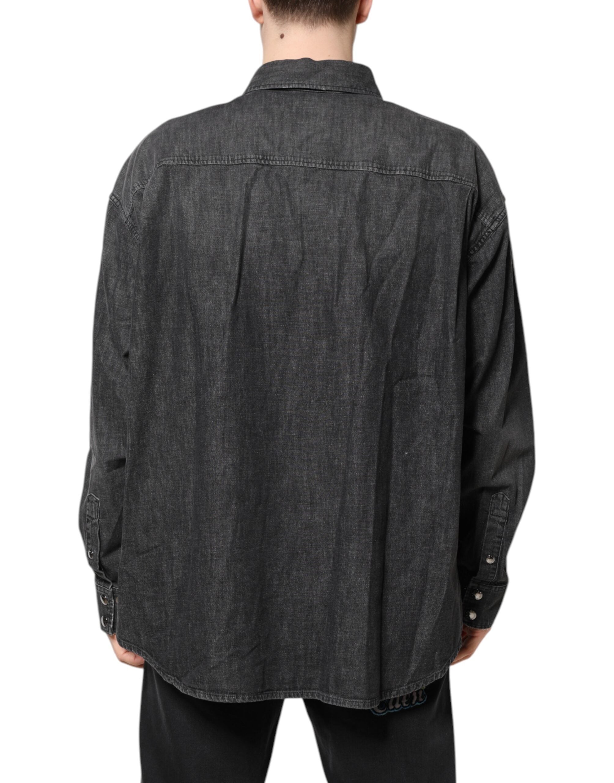 Dolce & Gabbana Gray Long Sleeves Button Down Denim Men's Shirt
