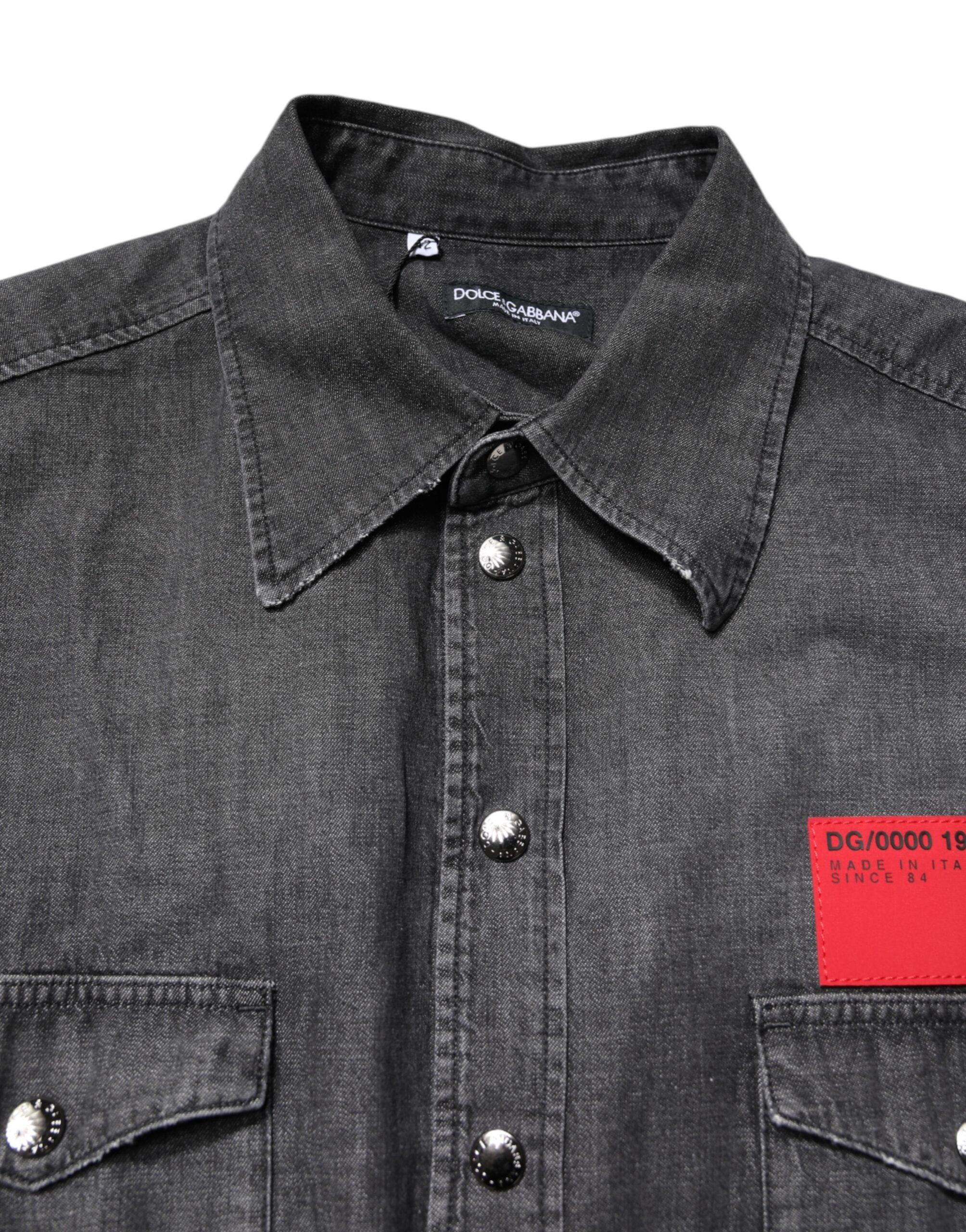 Dolce & Gabbana Gray Long Sleeves Button Down Denim Men's Shirt