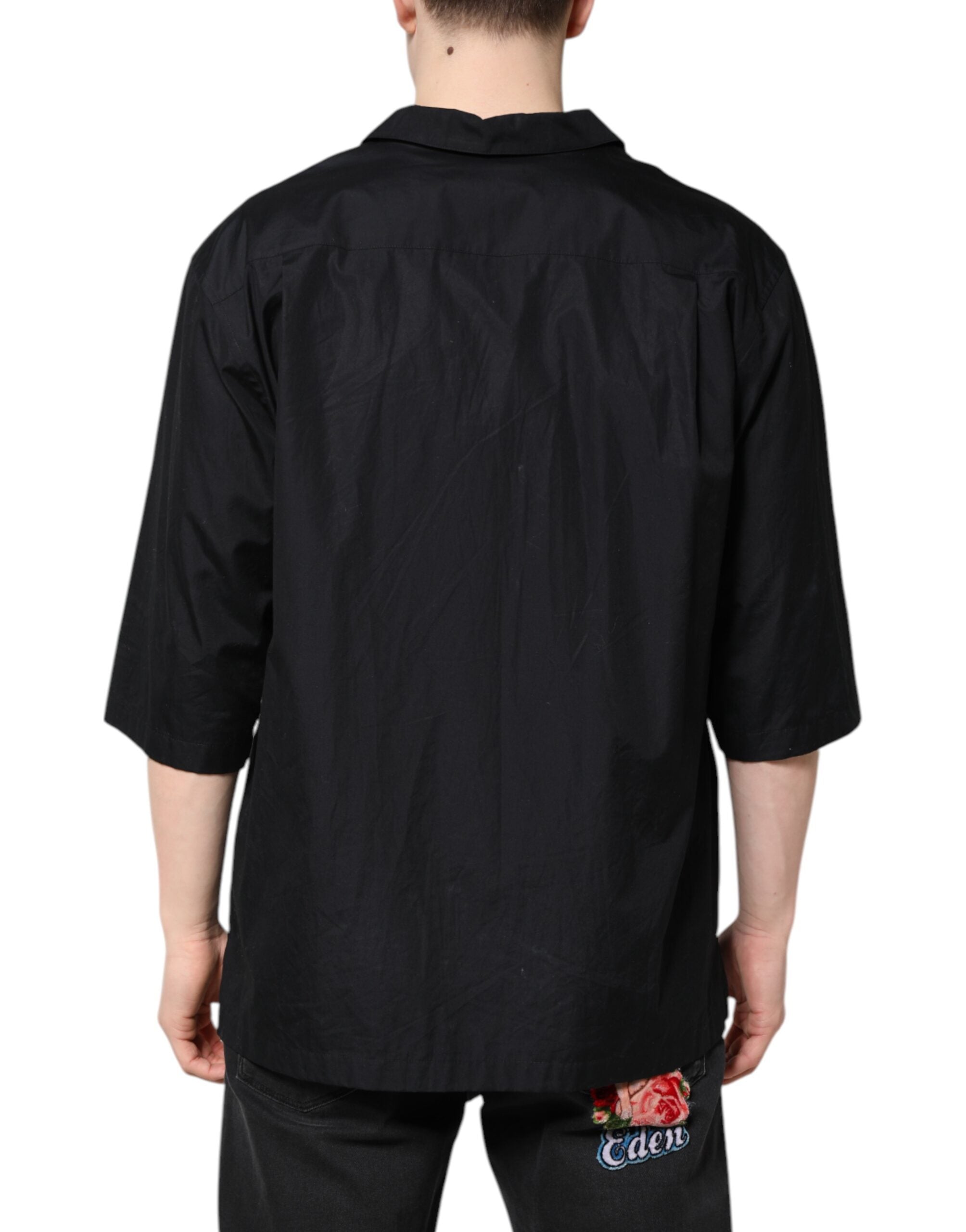 Dolce & Gabbana Black Short Sleeves Button Down Casual Men's Shirt (Pre-Owned)