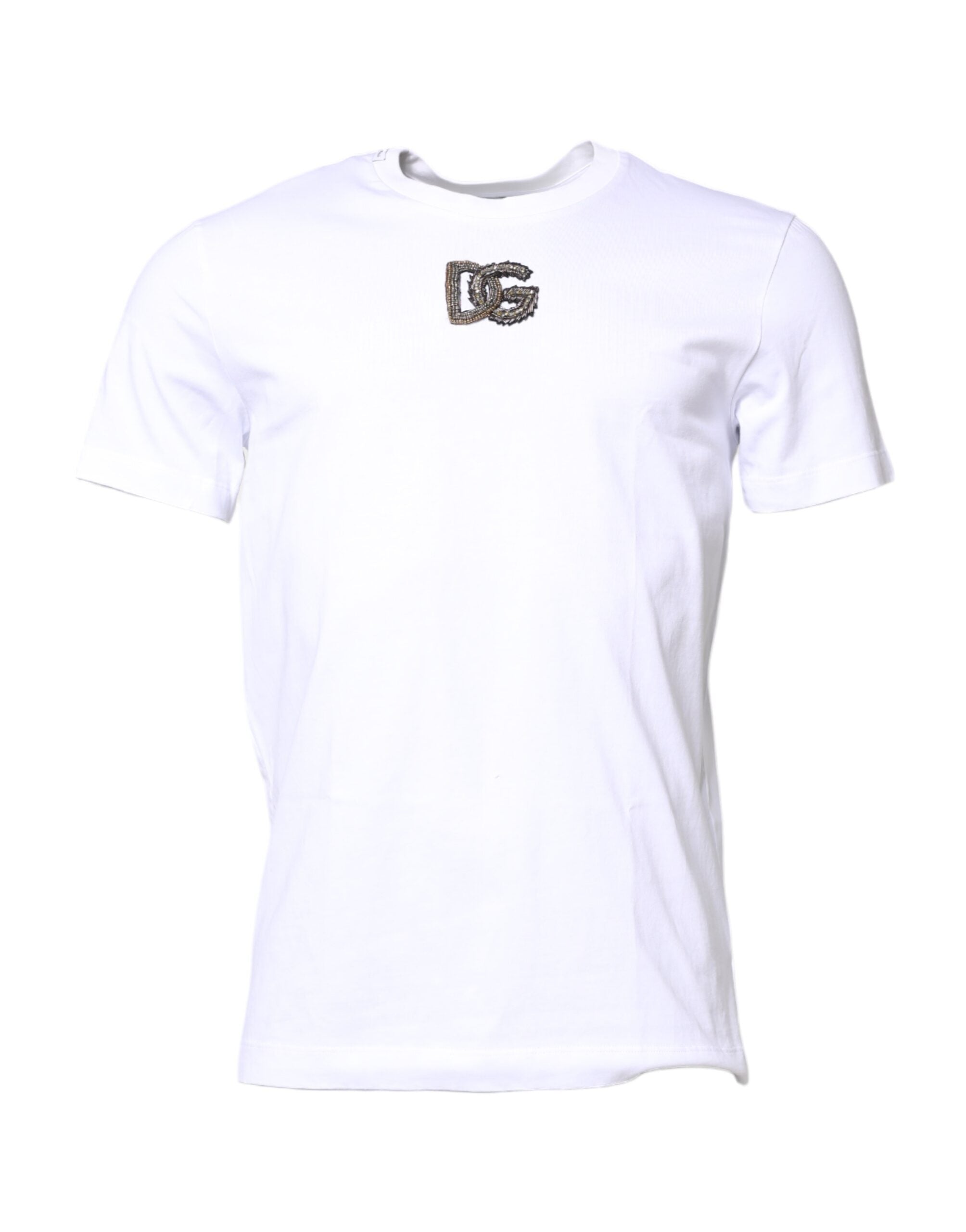 Dolce & Gabbana White Cotton DG Embroidery Crew Neck Men's T-shirt (Pre-Owned)