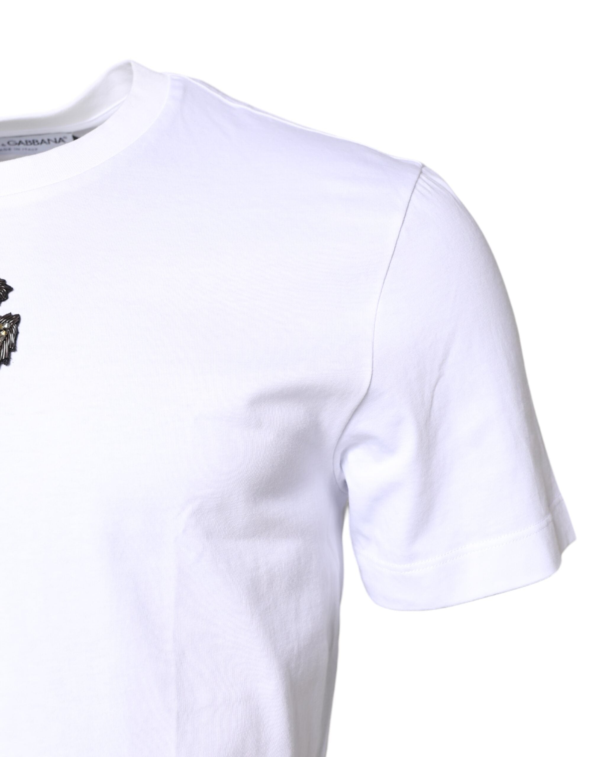 Dolce & Gabbana White Cotton DG Embroidery Crew Neck Men's T-shirt (Pre-Owned)