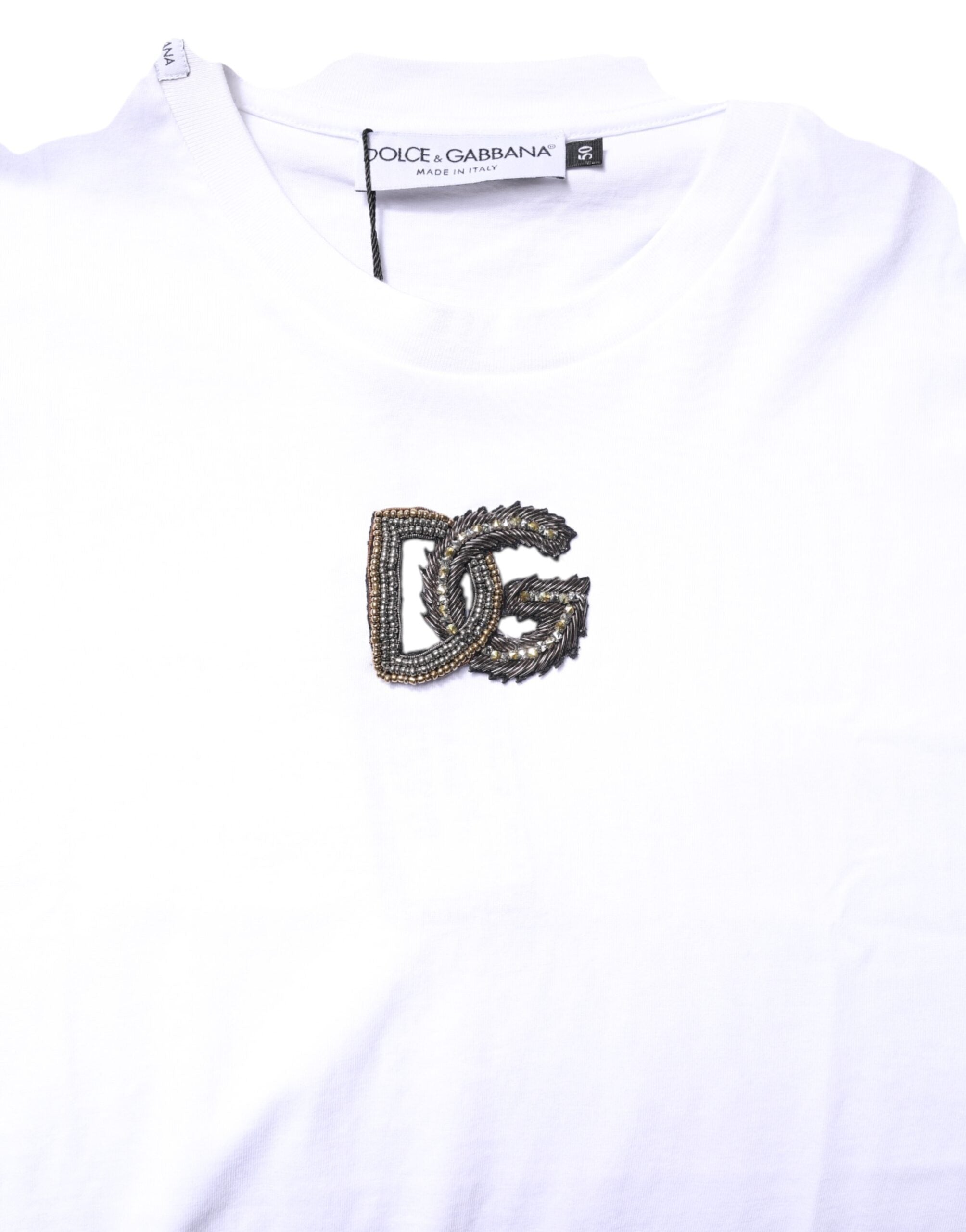 Dolce & Gabbana White Cotton DG Embroidery Crew Neck Men's T-shirt (Pre-Owned)