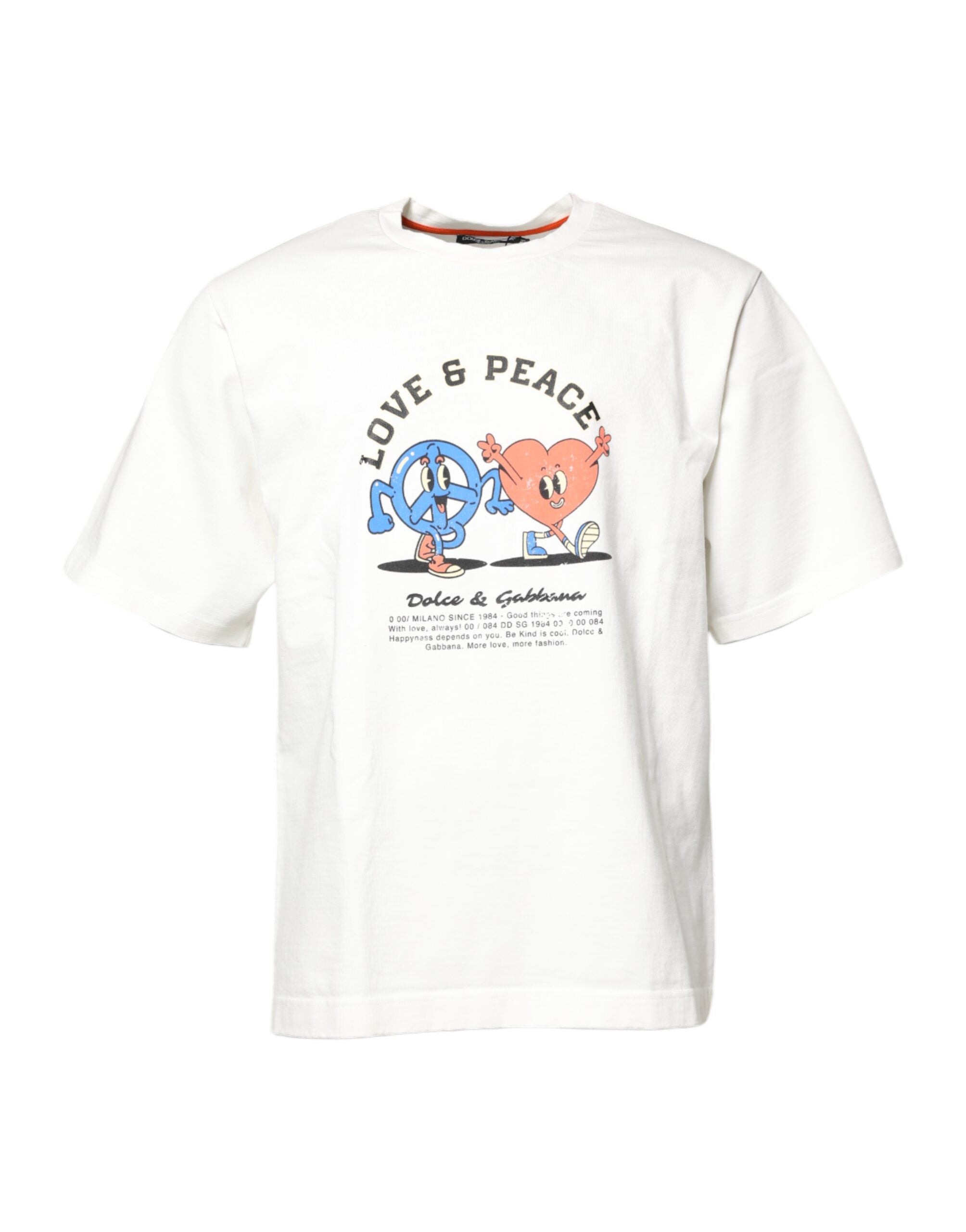 Dolce & Gabbana White LOVE & PEACE Print Crew Neck Men's T-shirt