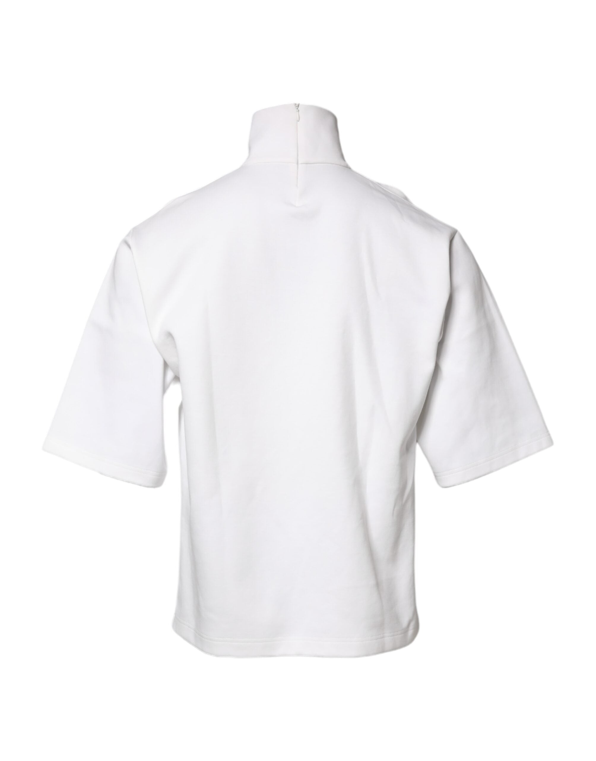 Dolce & Gabbana White Cotton Turtleneck DG Applique Men's T-shirt (Pre-Owned)
