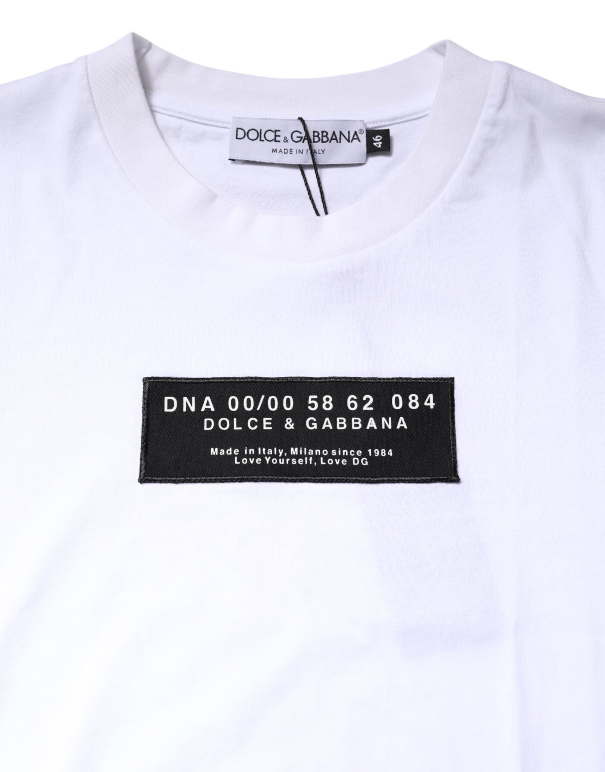 Dolce & Gabbana White Cotton Logo Patch Crew Neck Men's T-shirt (Pre-Owned)