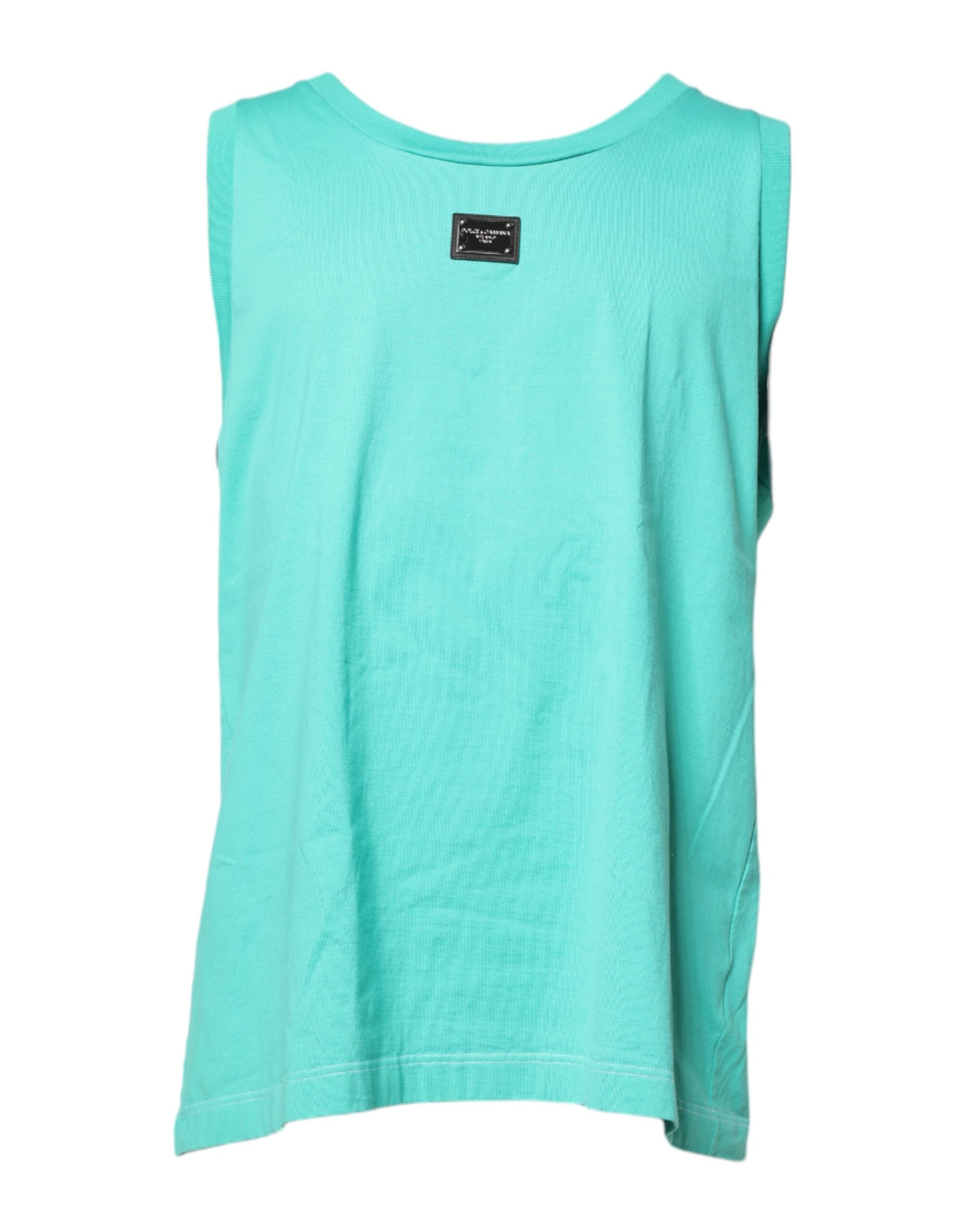 Dolce & Gabbana Green Sleeveless Logo Round Neck Men's T-shirt