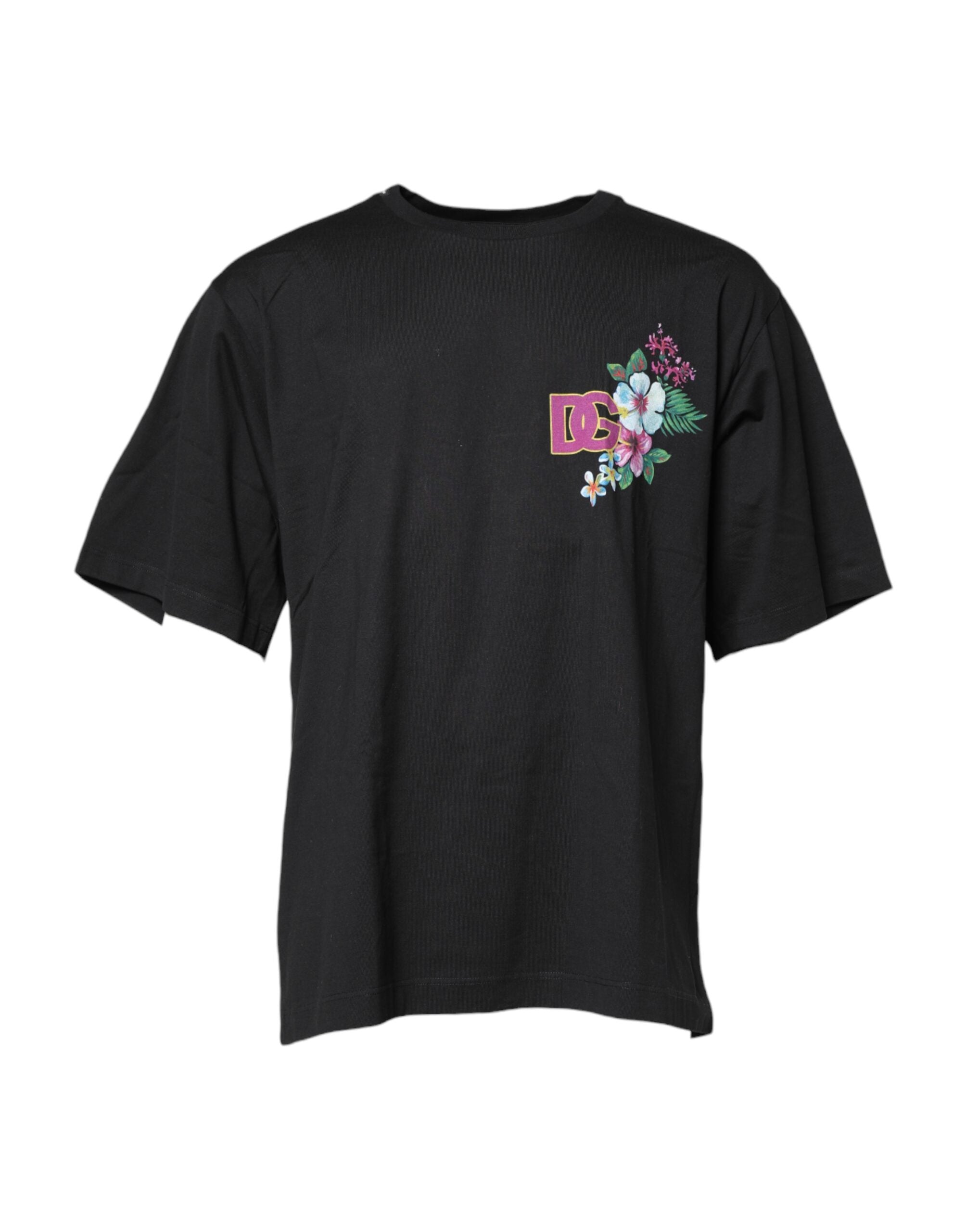 Dolce & Gabbana Black DG Floral Print Crew Neck Men's T-shirt