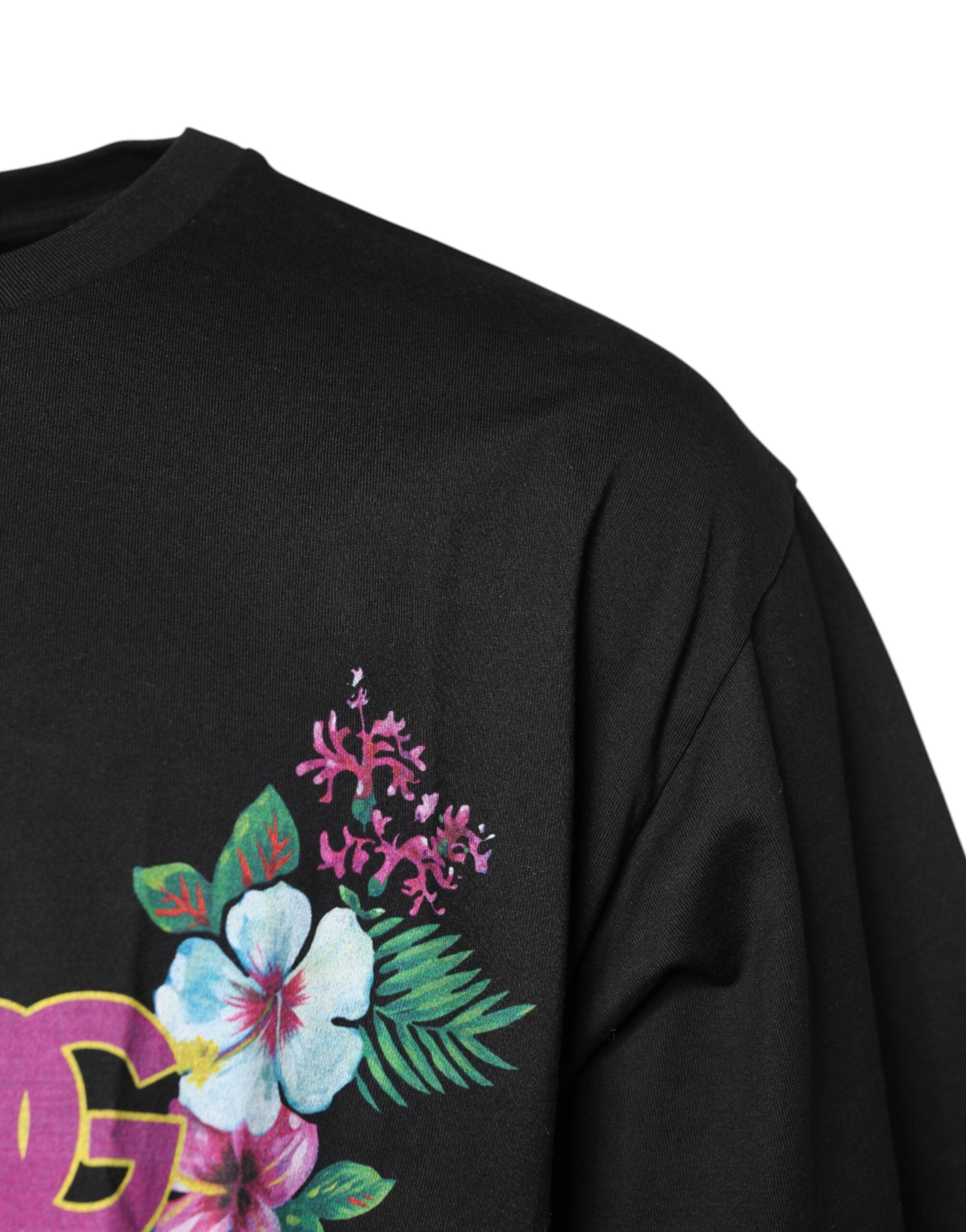 Dolce & Gabbana Black DG Floral Print Crew Neck Men's T-shirt