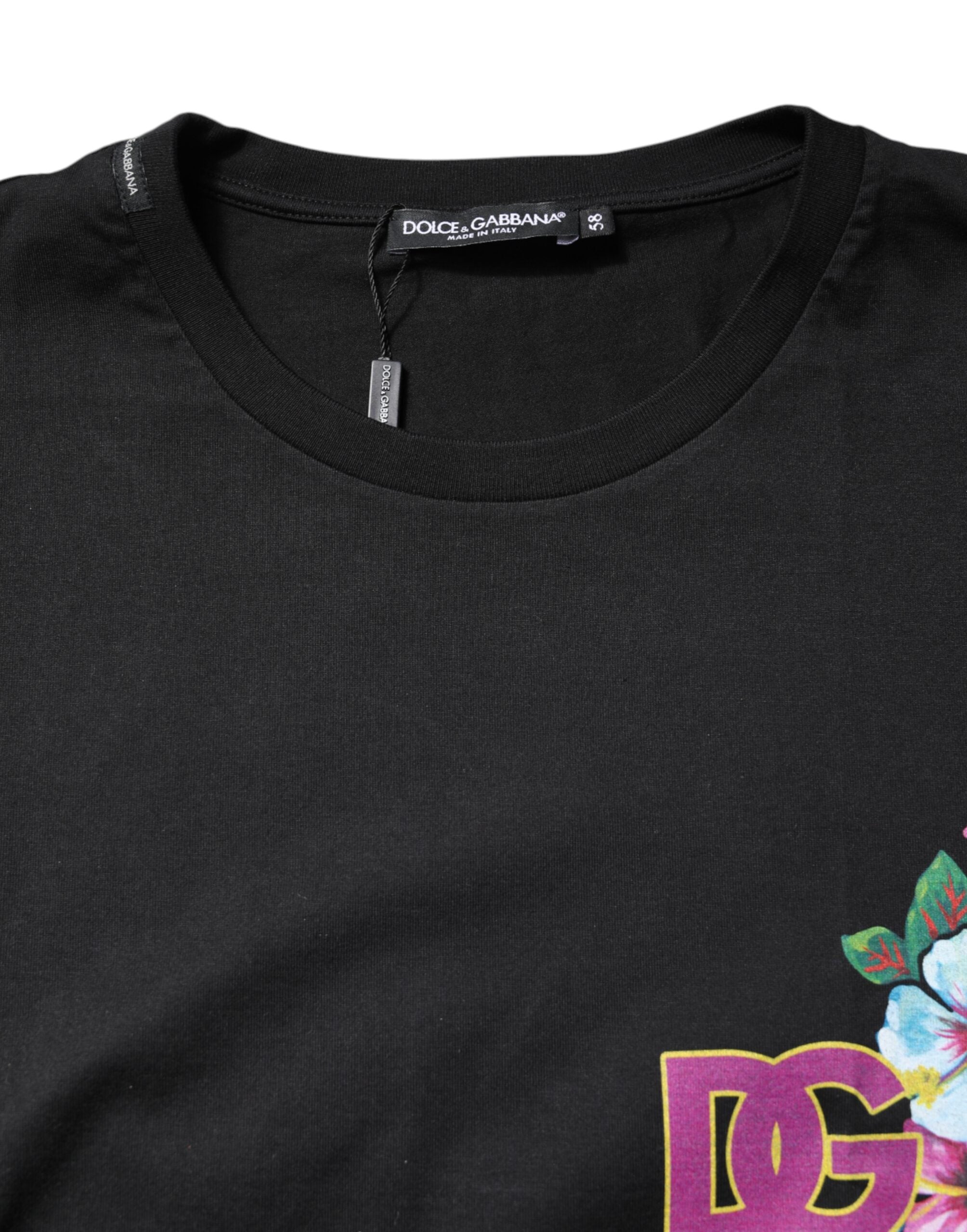 Dolce & Gabbana Black DG Floral Print Crew Neck Men's T-shirt