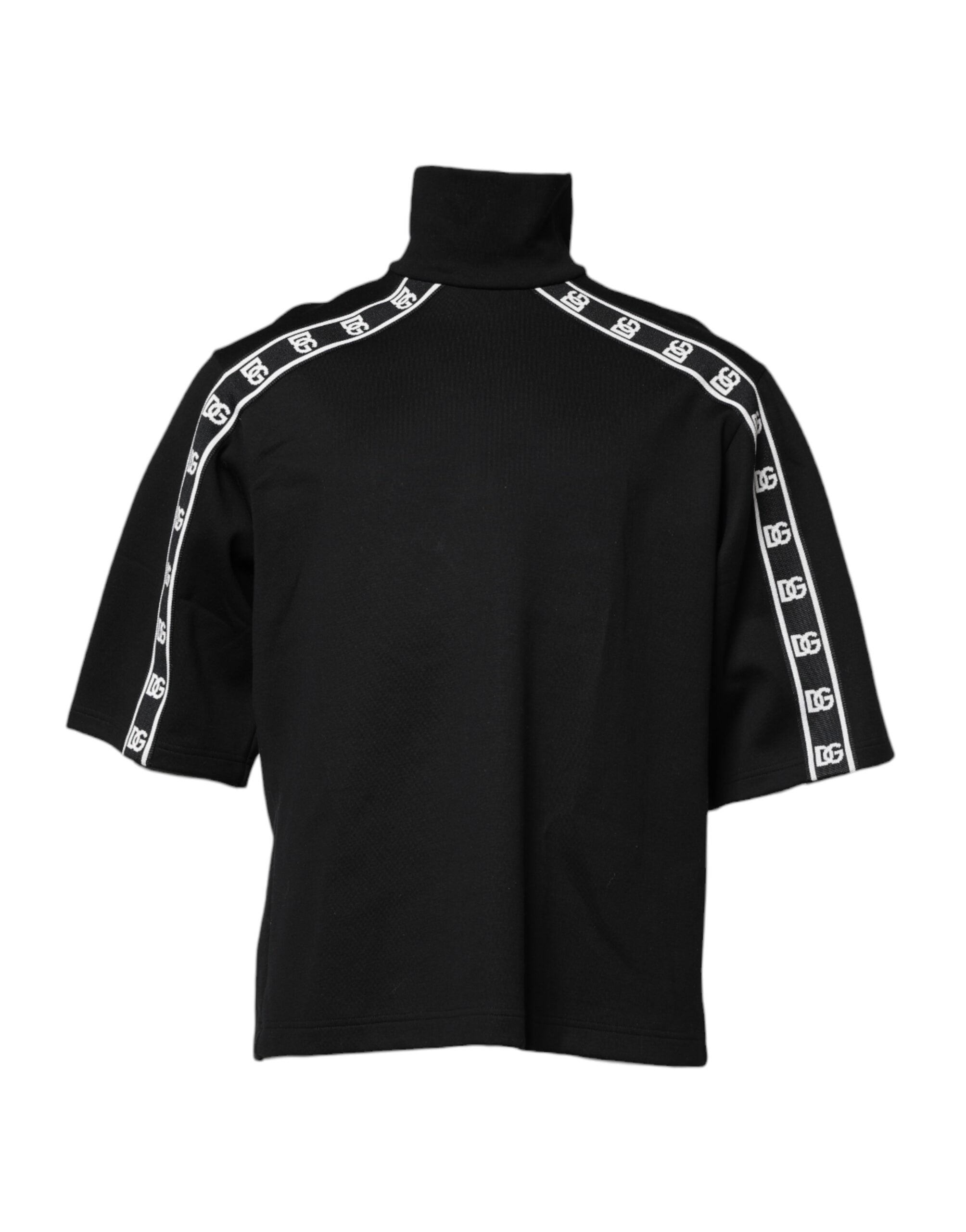 Dolce & Gabbana Black Cotton DG Print Turtleneck Men's T-shirt