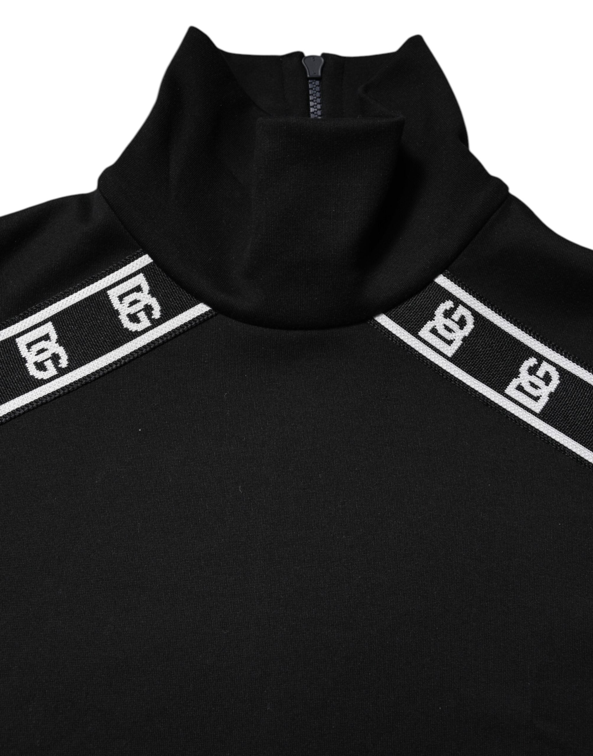 Dolce & Gabbana Black Cotton DG Print Turtleneck Men's T-shirt