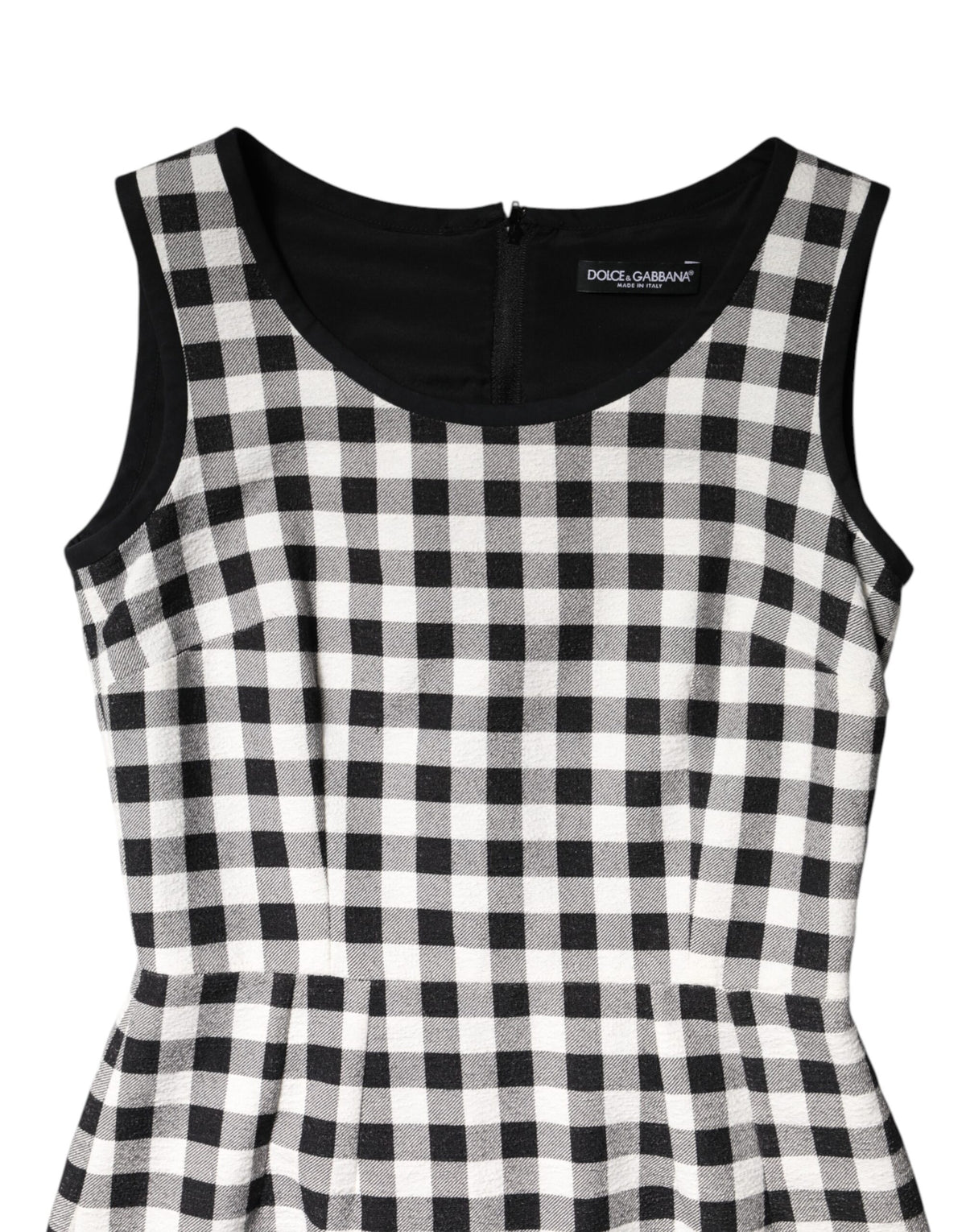 Dolce & Gabbana White Black Checkered Sleeveless Sheath Women's Dress
