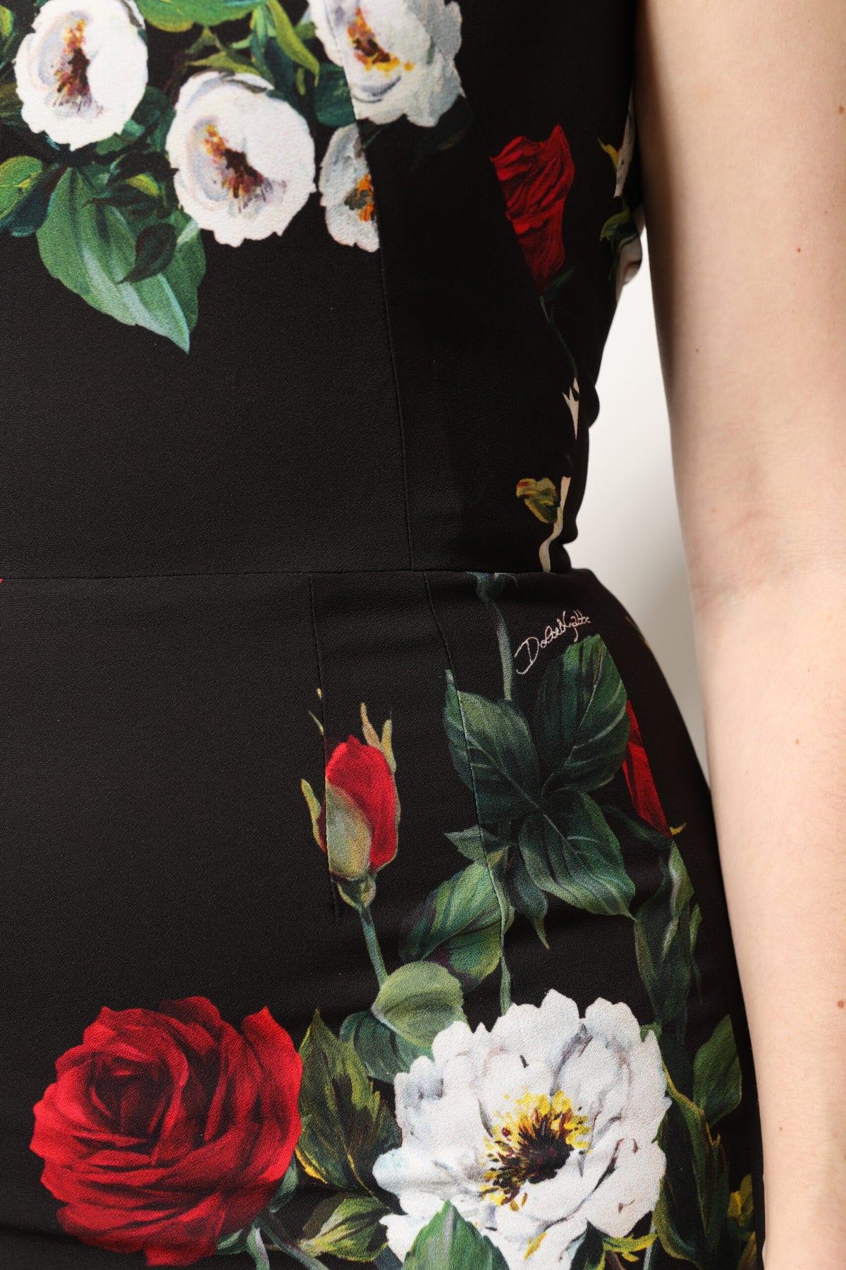 Dolce & Gabbana Black Floral Print Sleeveless Sheath Women's Dress