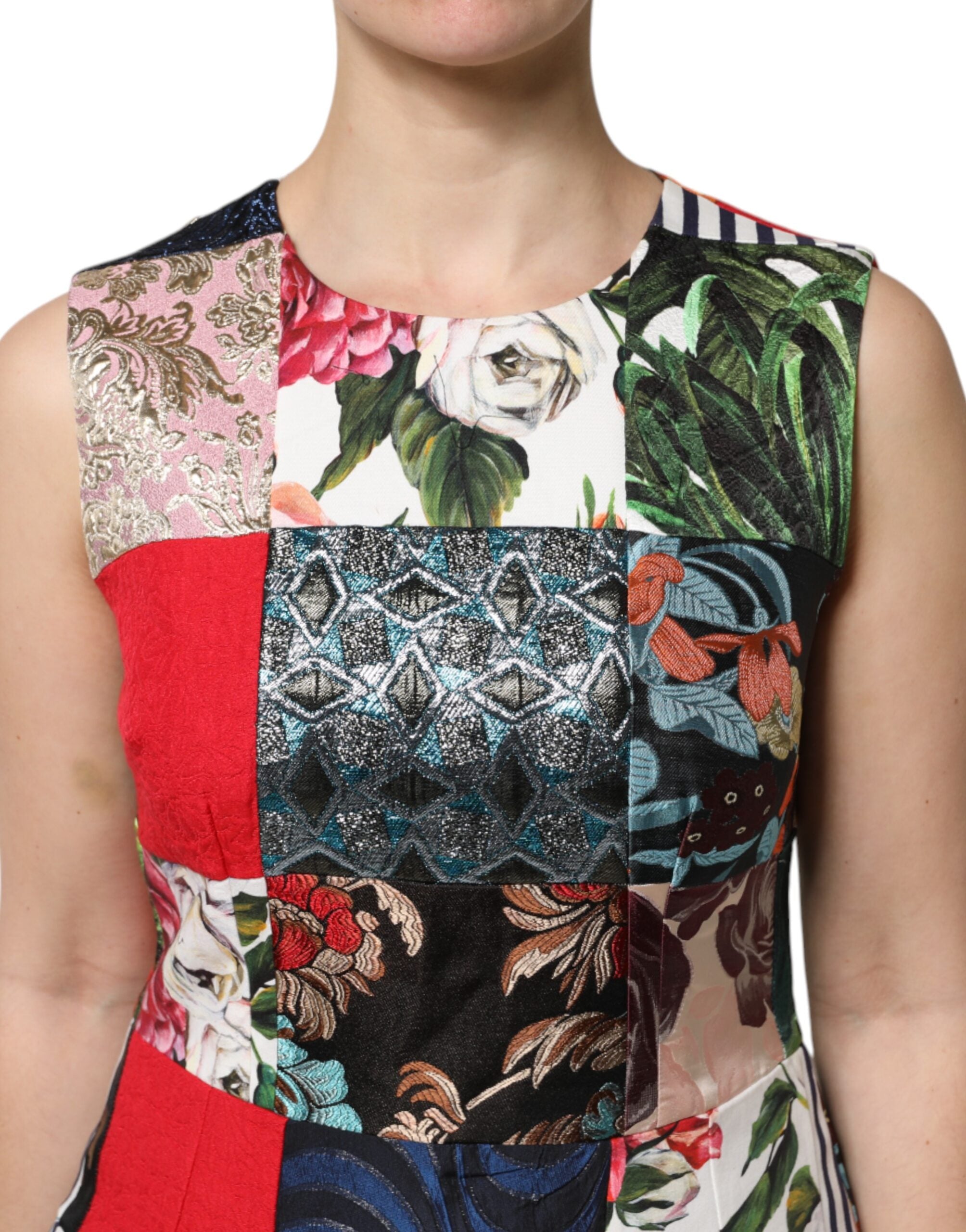 Dolce & Gabbana Multicolor Patchwork Sleeveless Sheath Women's Dress