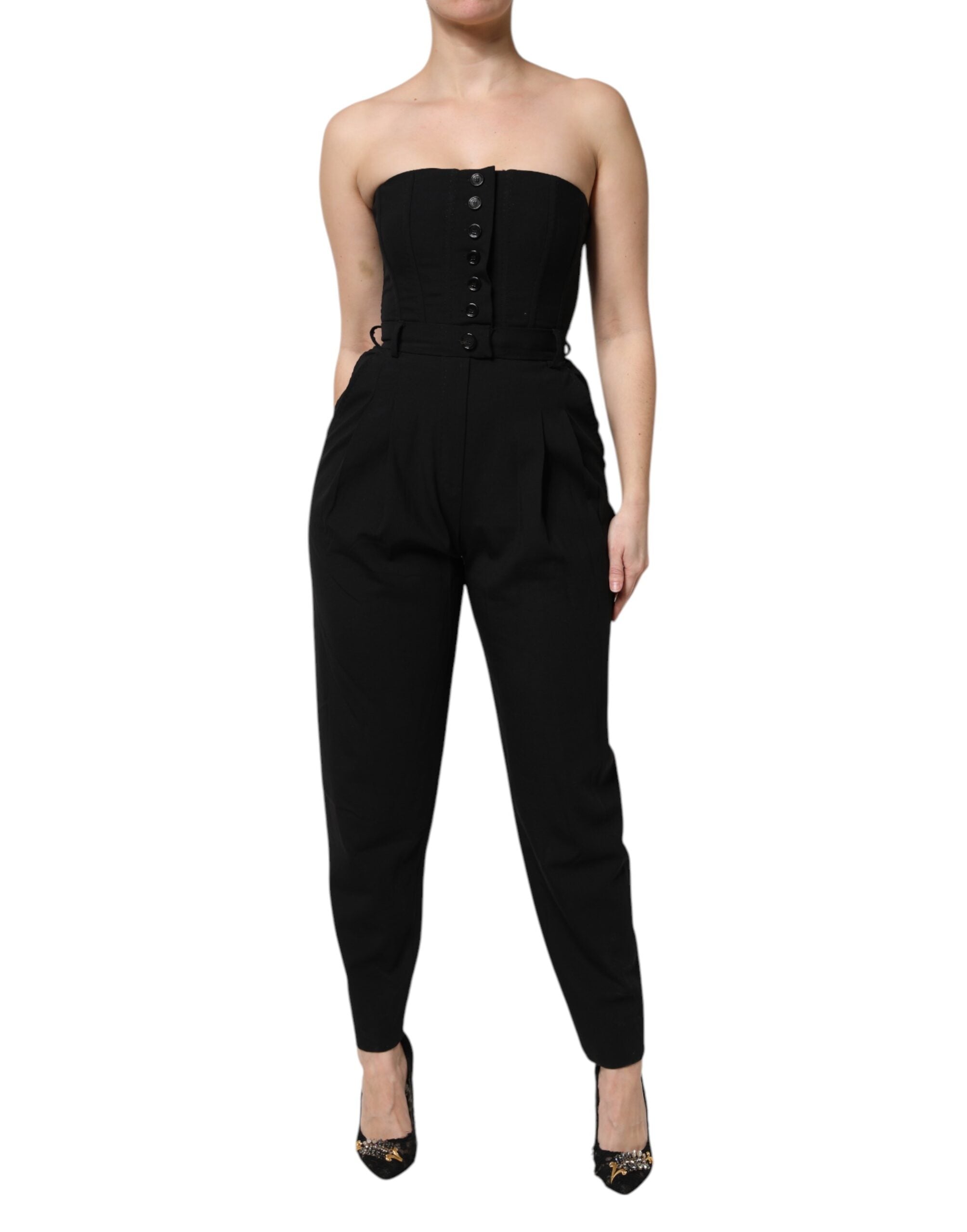 Dolce & Gabbana Black Wool Strapless Romper Jumpsuit Women's Dress