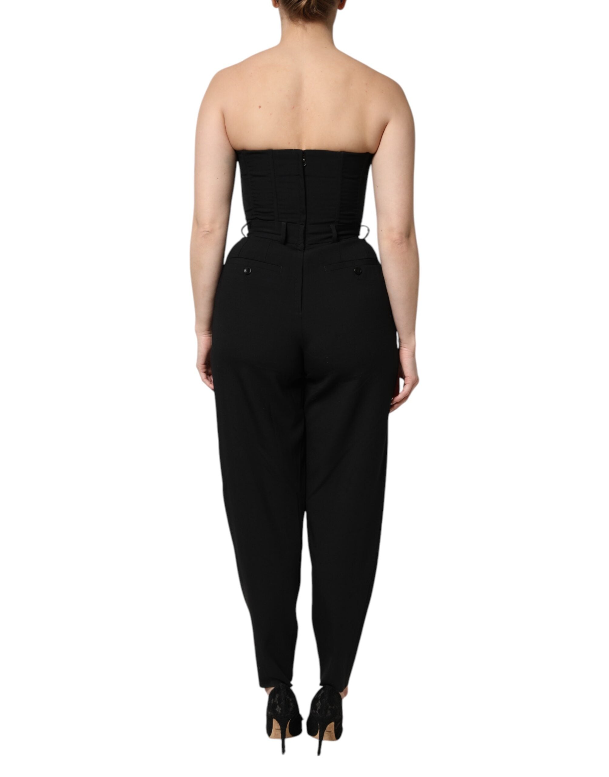 Dolce & Gabbana Black Wool Strapless Romper Jumpsuit Women's Dress