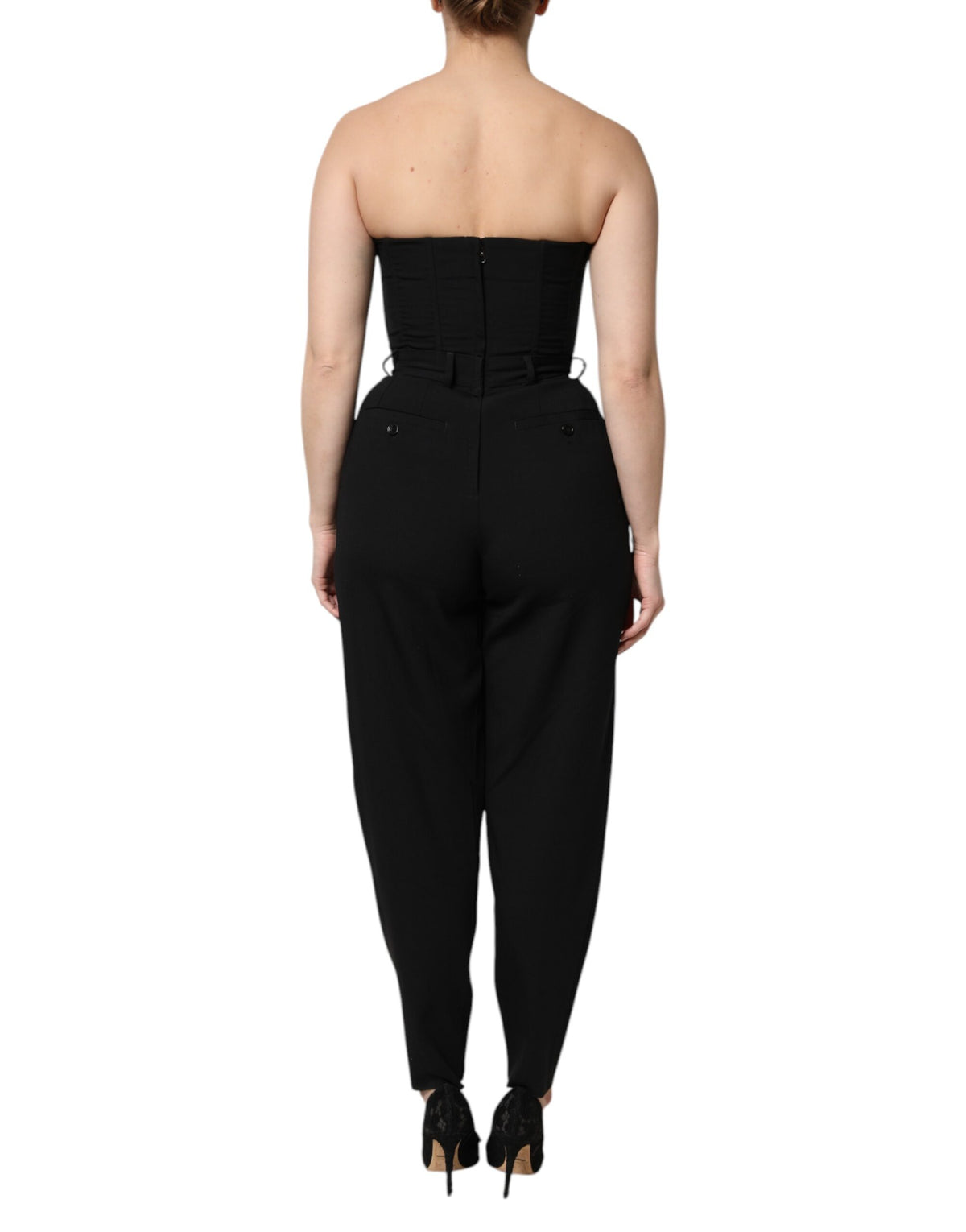 Dolce & Gabbana Black Wool Strapless Romper Jumpsuit Women's Dress
