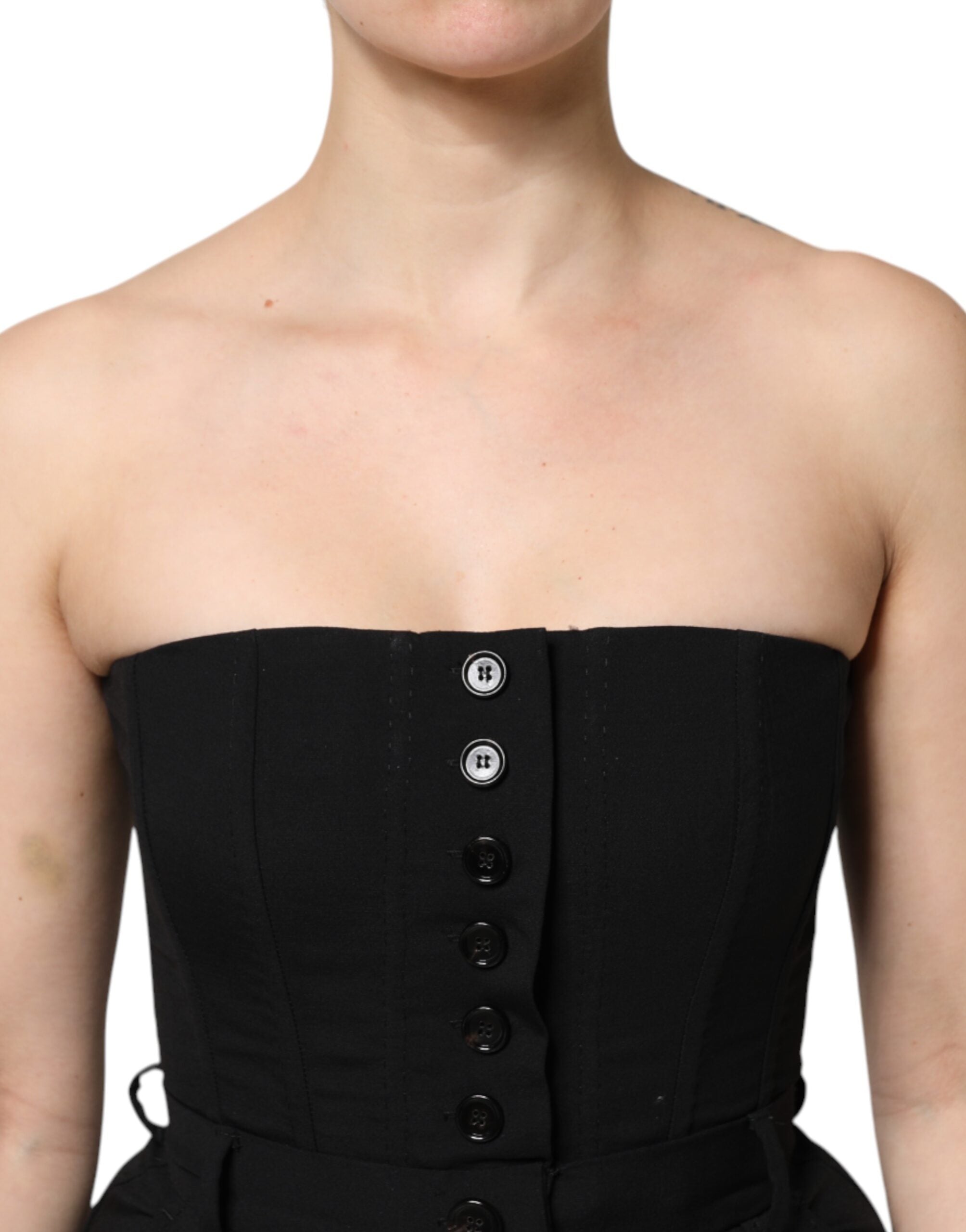 Dolce & Gabbana Black Wool Strapless Romper Jumpsuit Women's Dress
