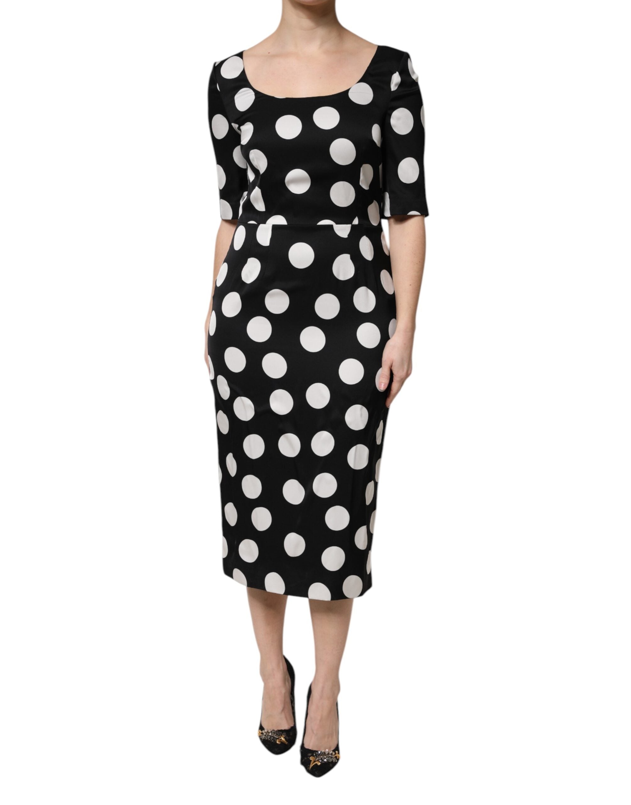 Dolce & Gabbana Black White Polka Dot Sheath Midi Women's Dress (Pre-Owned)