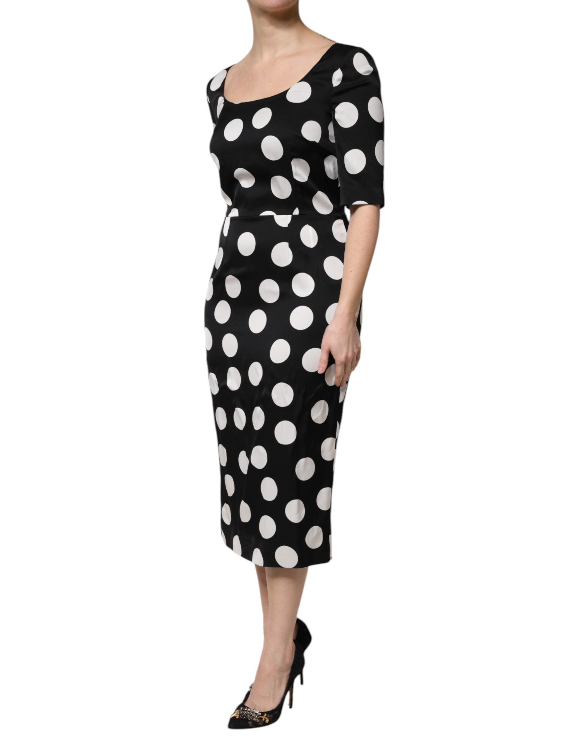 Dolce & Gabbana Black White Polka Dot Sheath Midi Women's Dress (Pre-Owned)