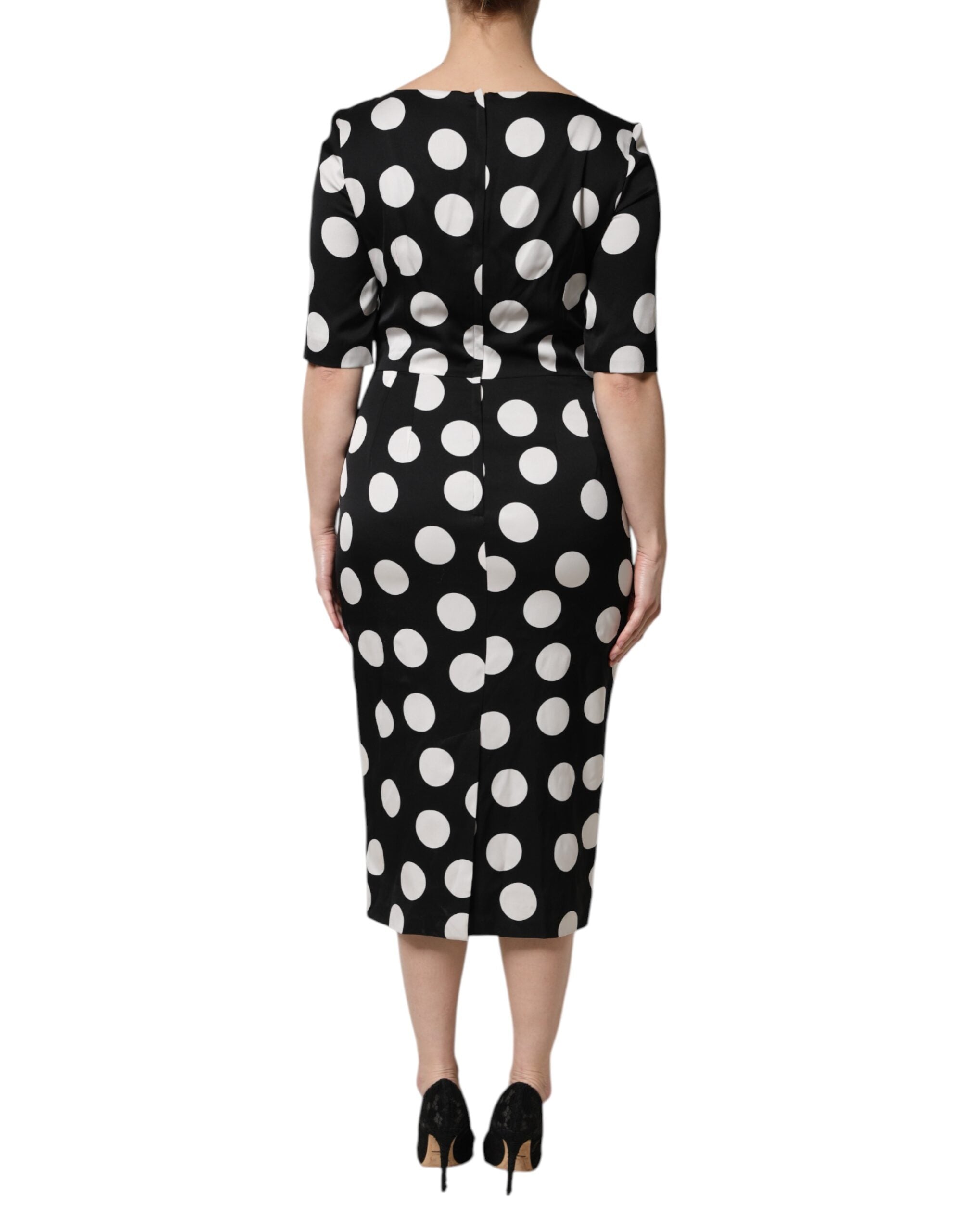 Dolce & Gabbana Black White Polka Dot Sheath Midi Women's Dress (Pre-Owned)