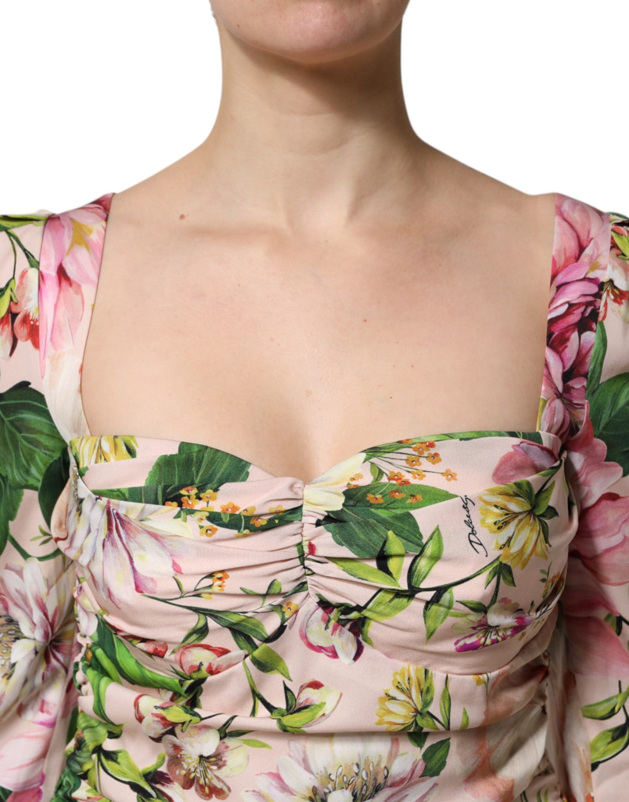 Dolce & Gabbana Pink Floral Silk Fit And Flared Midi Women's Dress