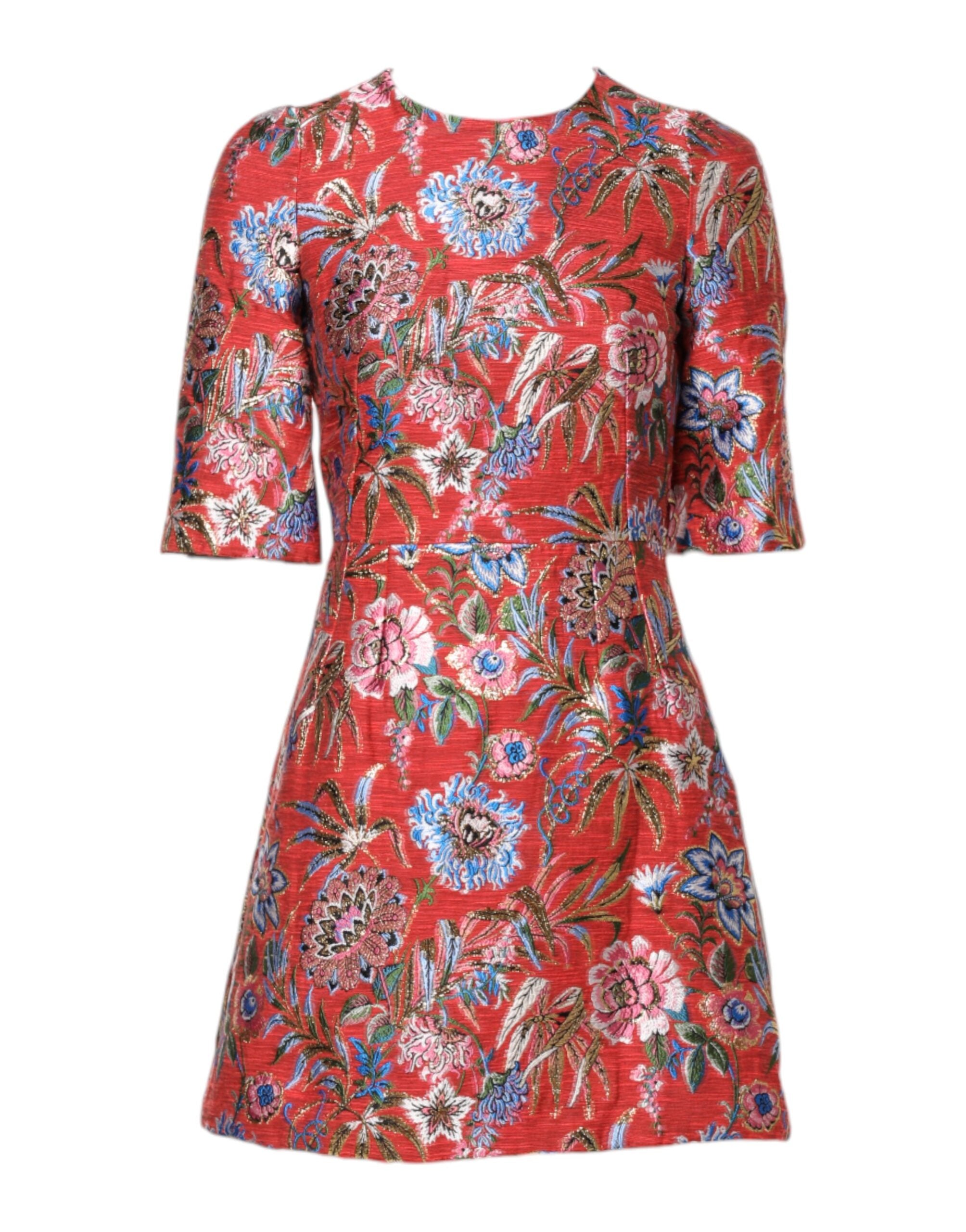 Dolce & Gabbana Red Floral Jacquard A-line Mini Women's Dress