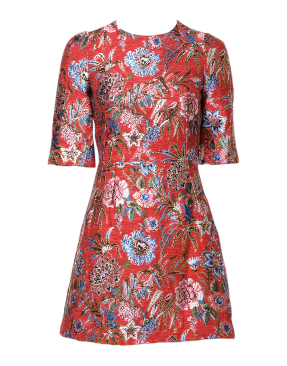 Dolce & Gabbana Red Floral Jacquard A-line Mini Women's Dress