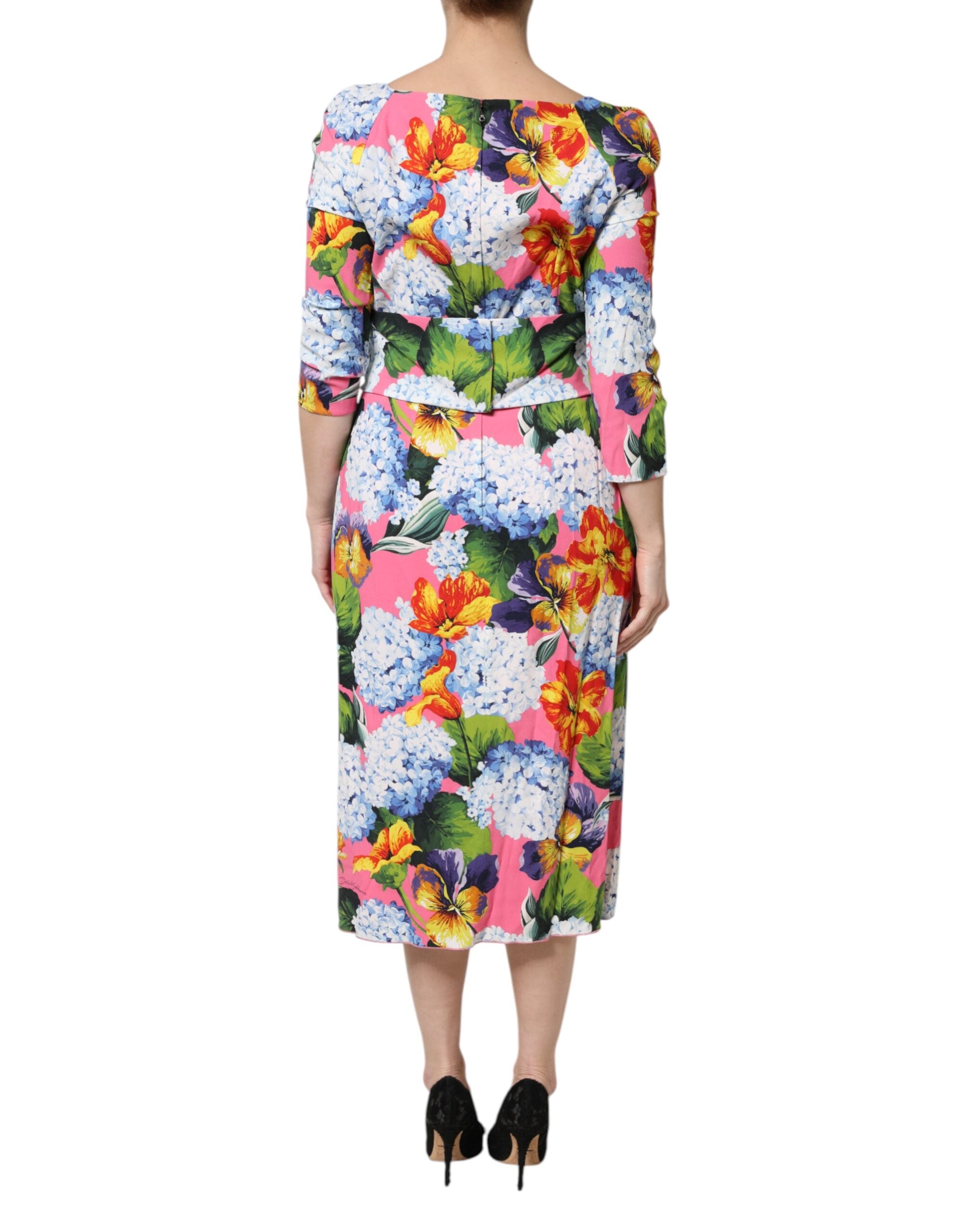 Dolce & Gabbana Multicolor Floral Pleated Sheath Midi Women's Dress