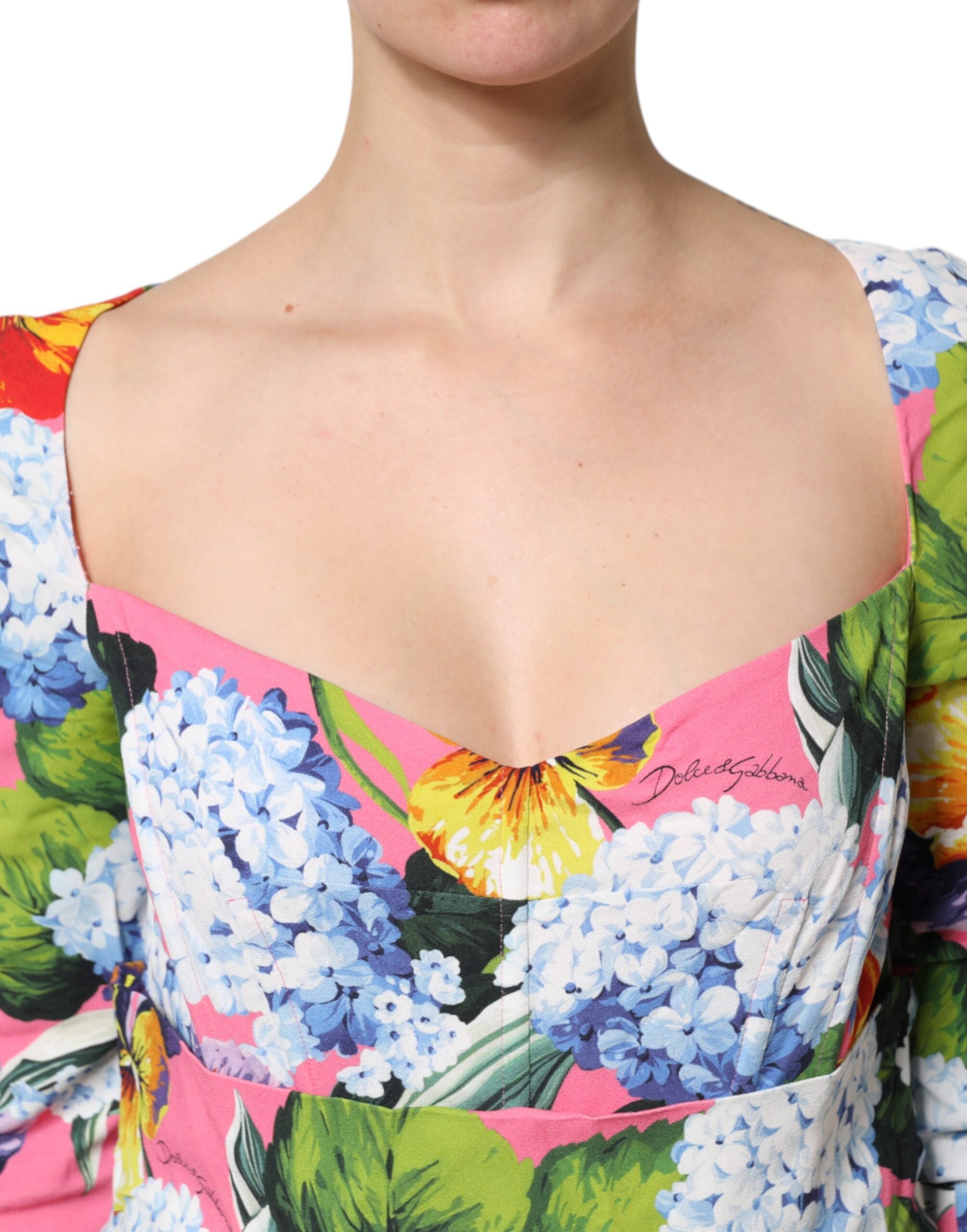 Dolce & Gabbana Multicolor Floral Pleated Sheath Midi Women's Dress