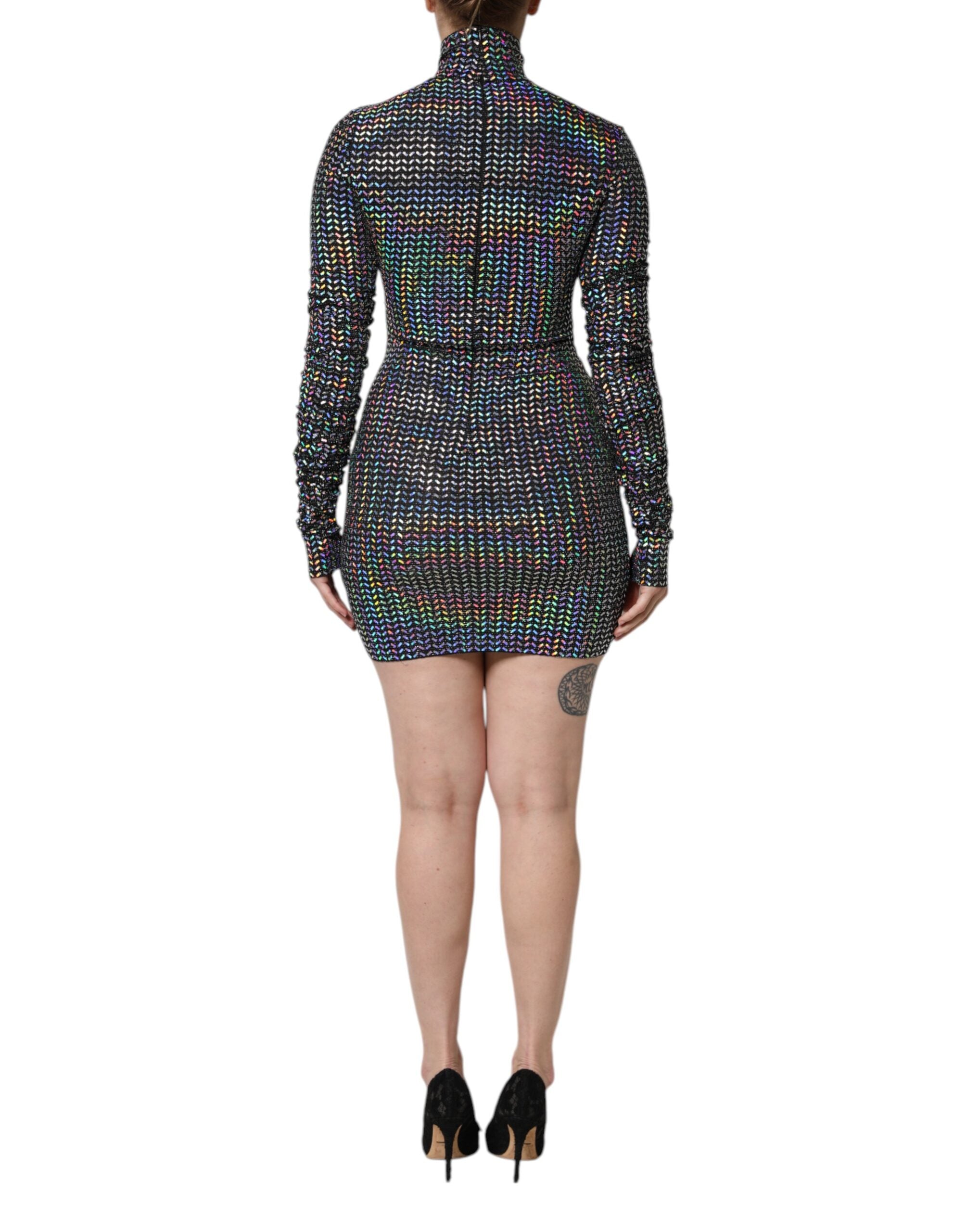 Dolce & Gabbana Black Embellished Nylon Bodycon Mini Women's Dress (Pre-Owned)