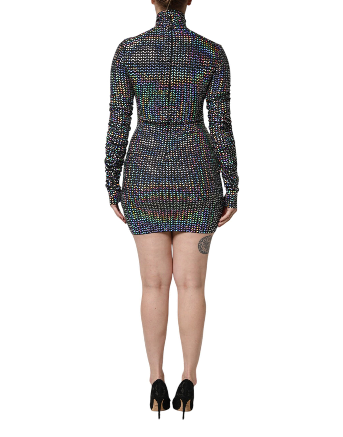 Dolce & Gabbana Black Embellished Nylon Bodycon Mini Women's Dress (Pre-Owned)