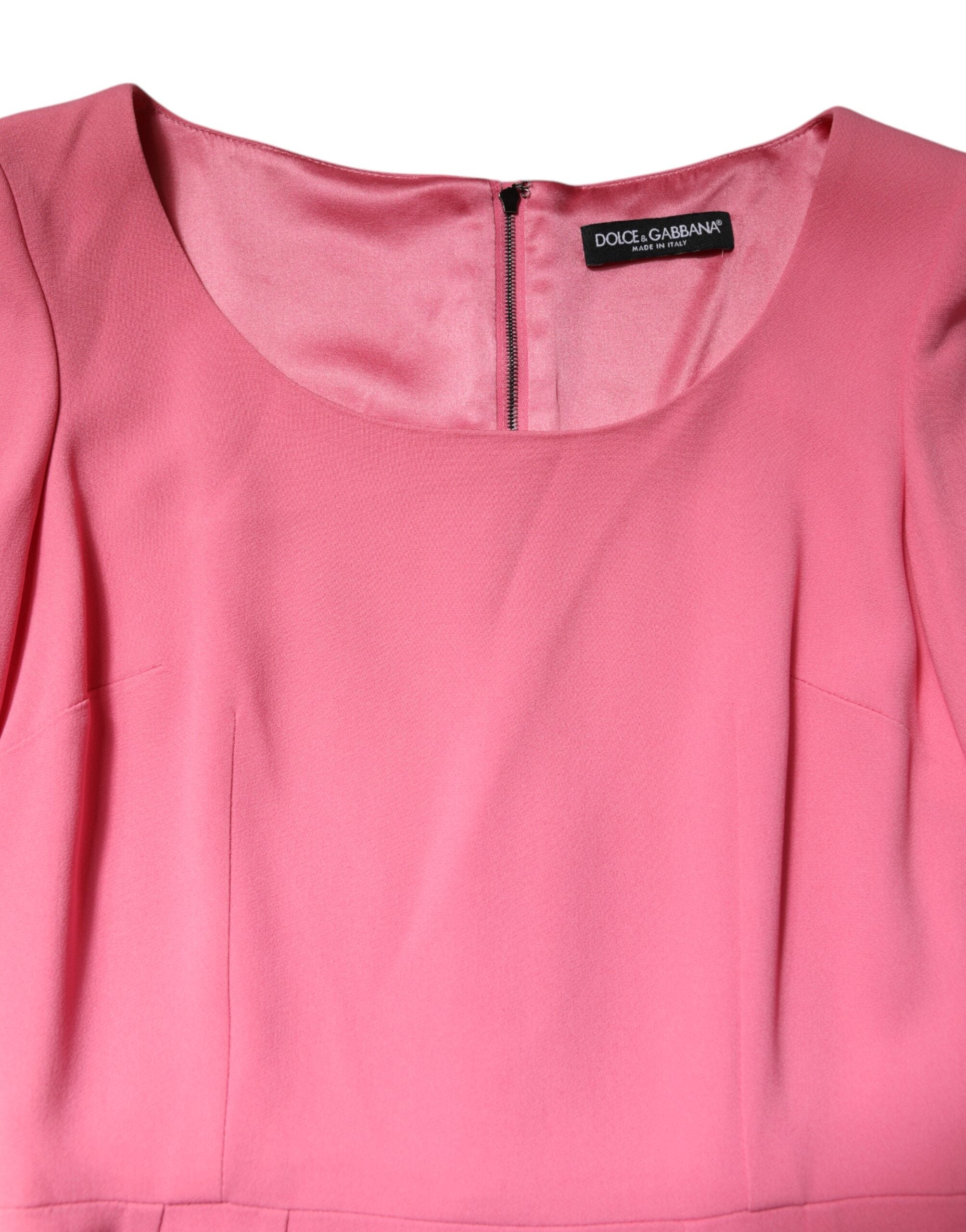 Dolce & Gabbana Pink Viscose Short Sleeve Sheath Midi Women's Dress