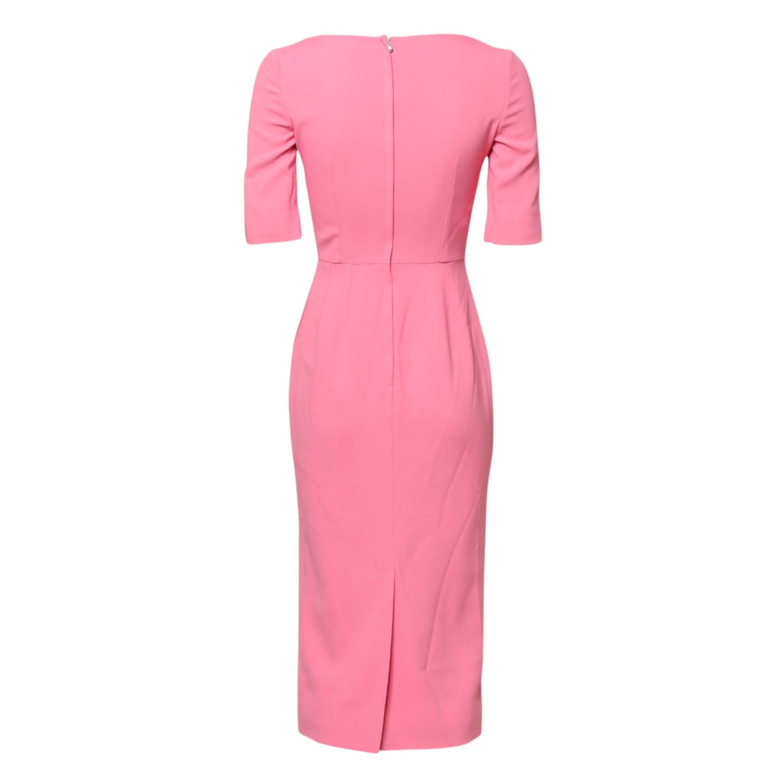 Dolce & Gabbana Pink Viscose Short Sleeve Sheath Midi Women's Dress
