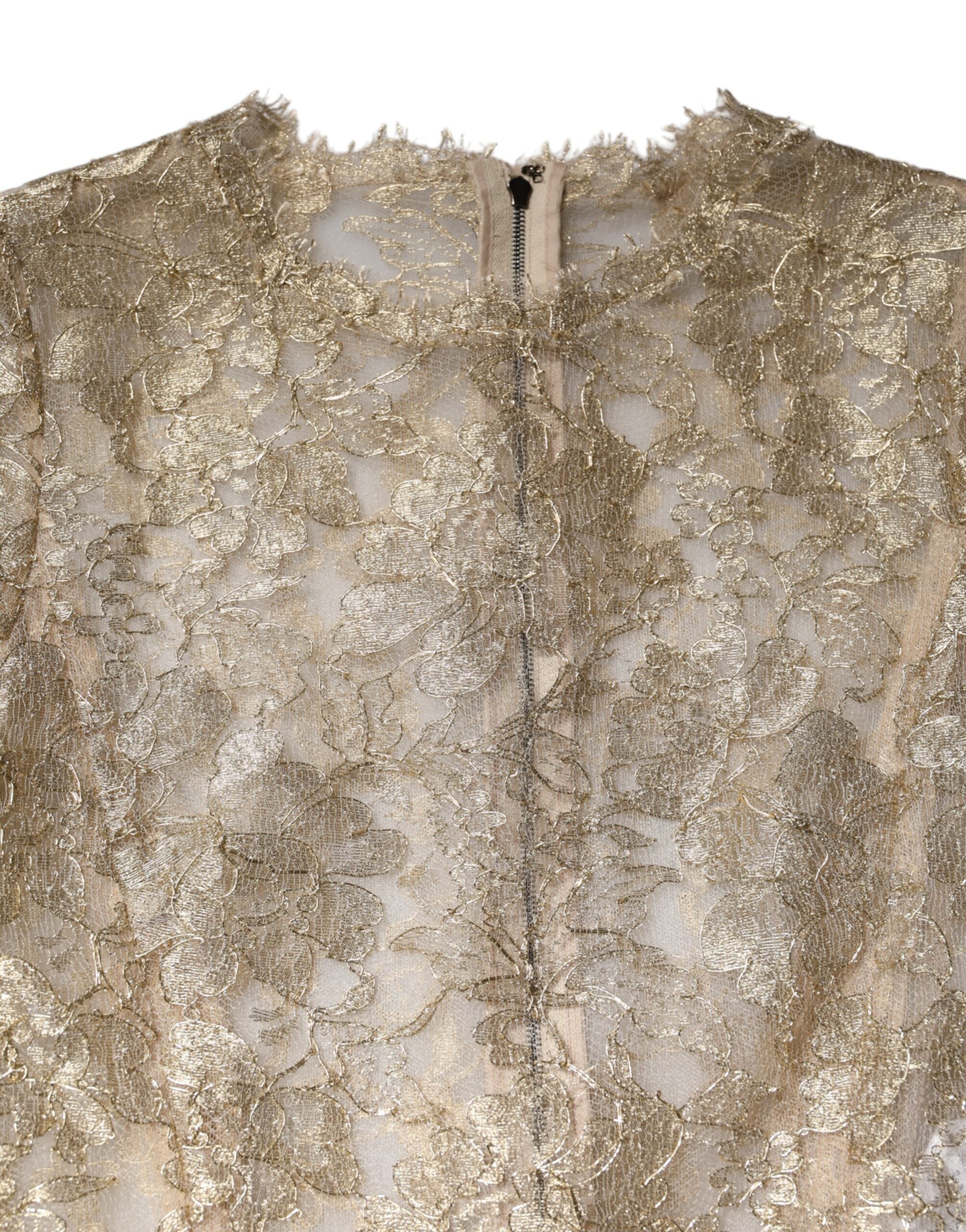 Dolce & Gabbana Gold Floral Lace Long Sleeves Fit & Flare Women's Dress