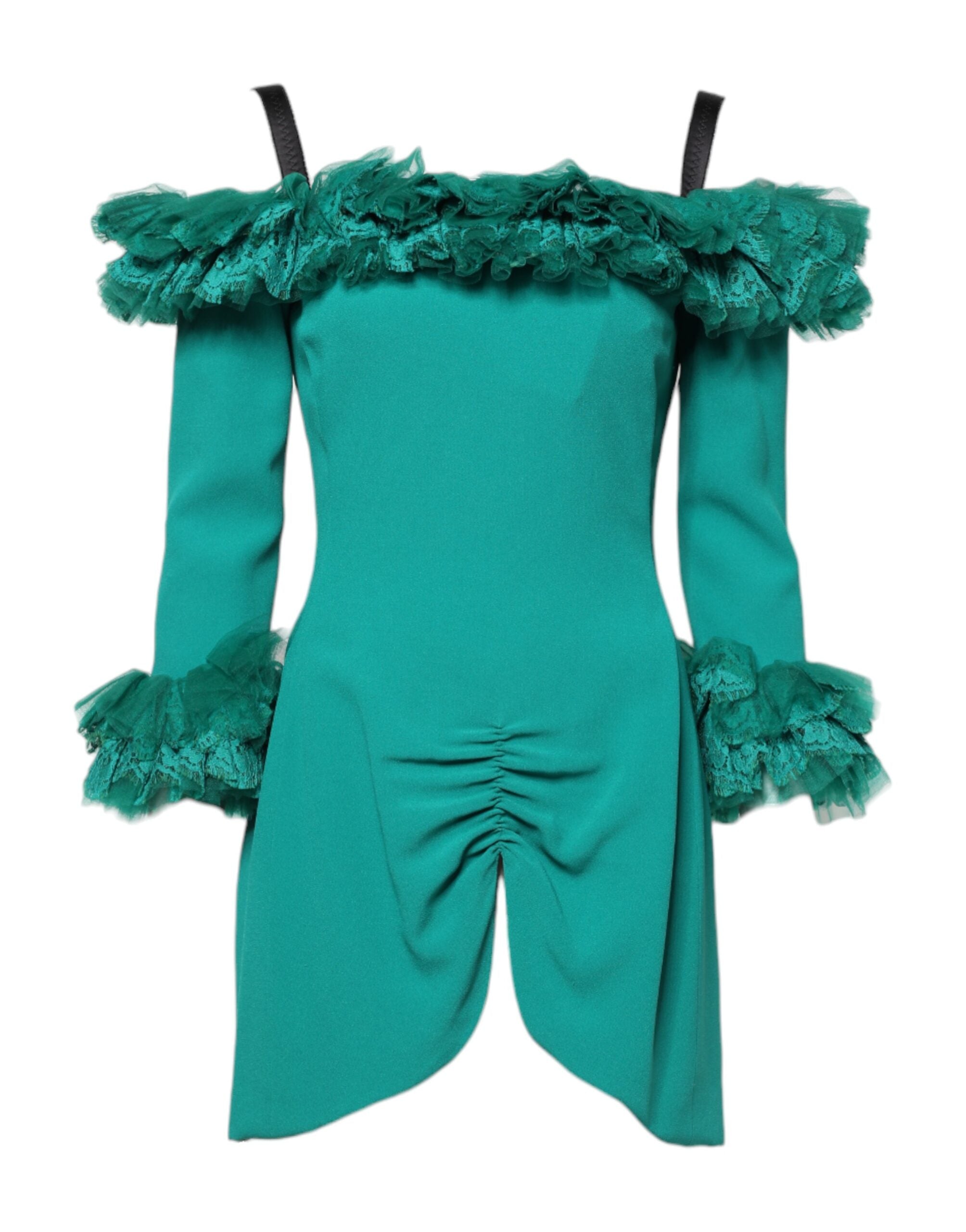 Dolce & Gabbana Green Lace Off Shoulder Sheath Mini Women's Dress