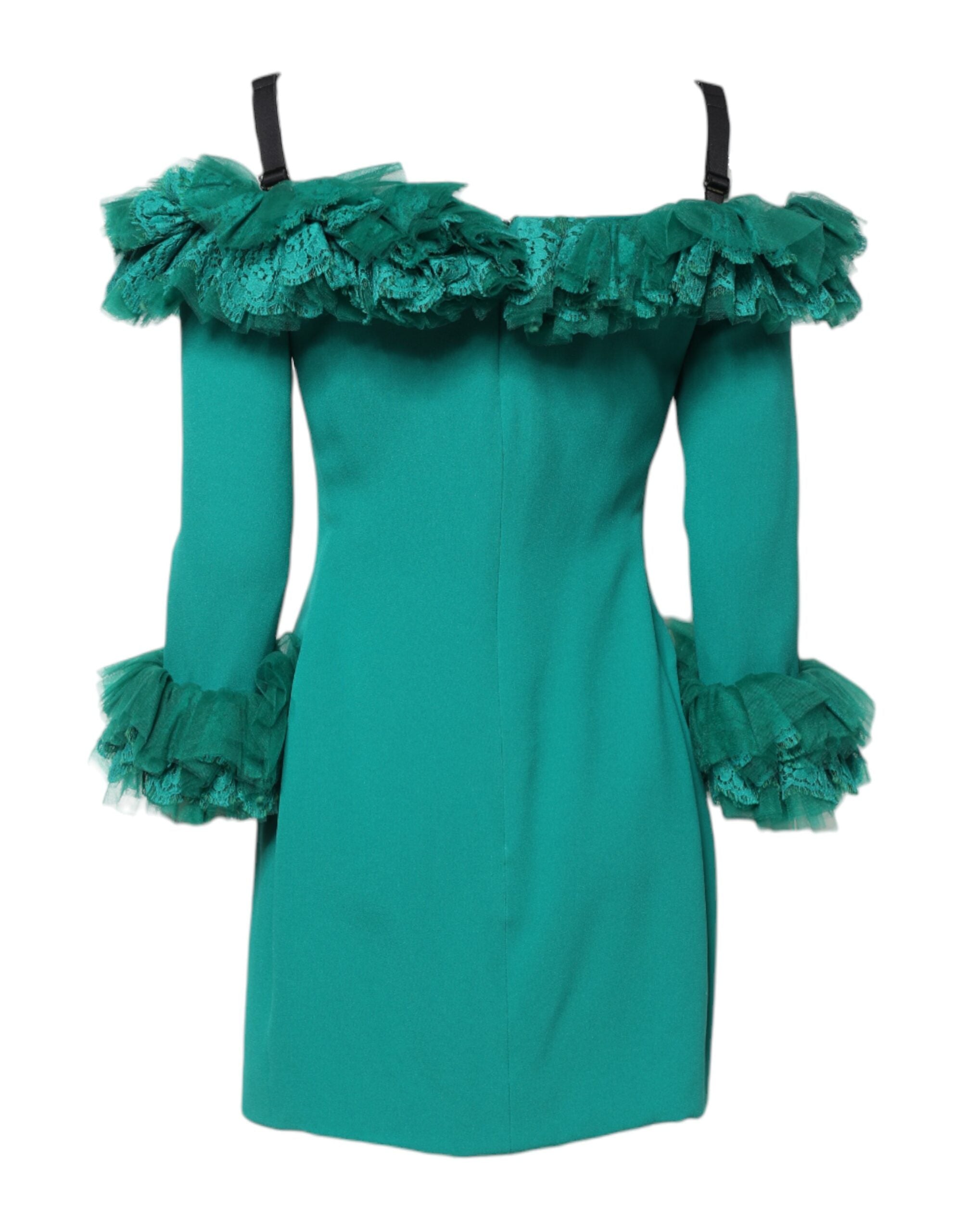 Dolce & Gabbana Green Lace Off Shoulder Sheath Mini Women's Dress