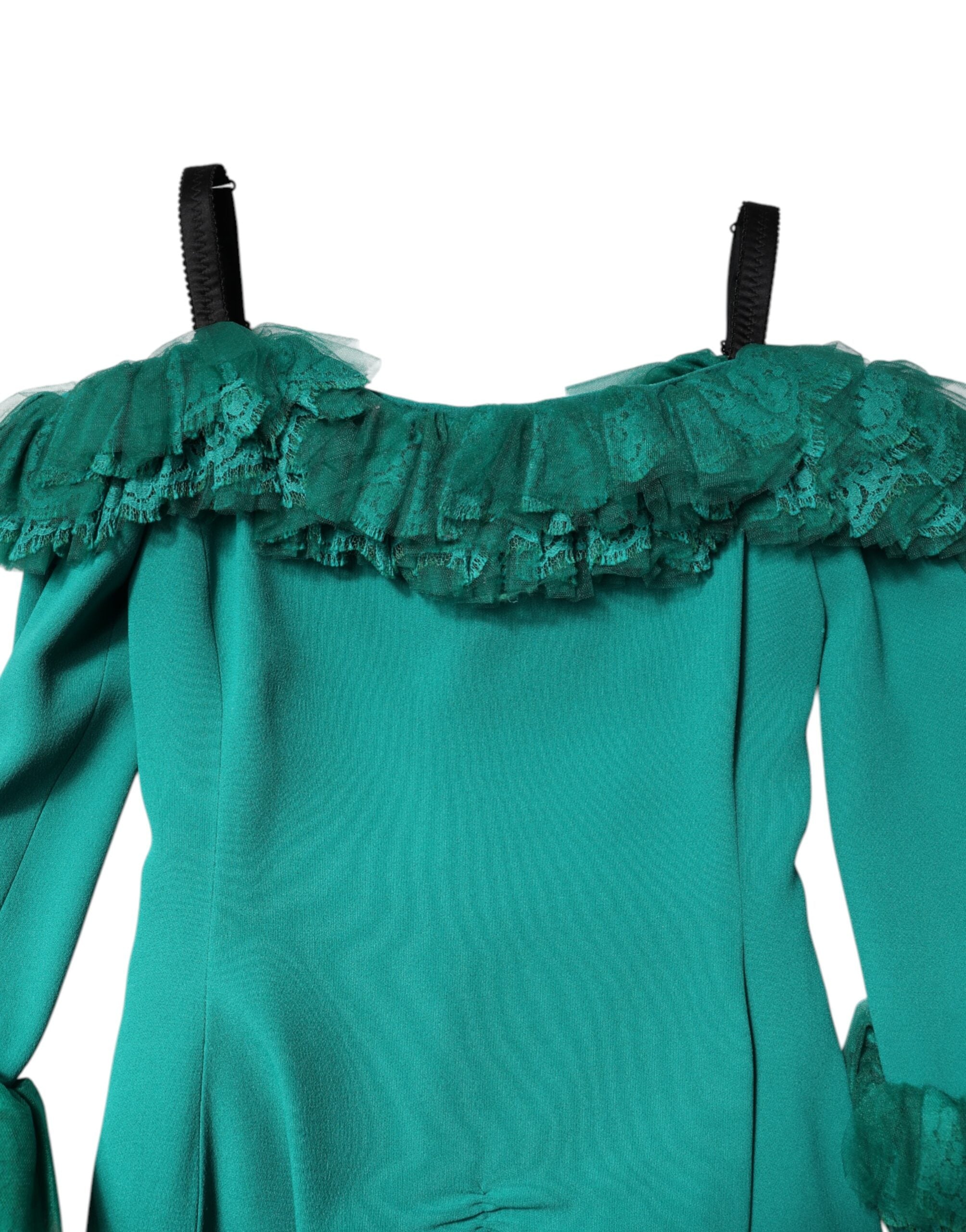 Dolce & Gabbana Green Lace Off Shoulder Sheath Mini Women's Dress