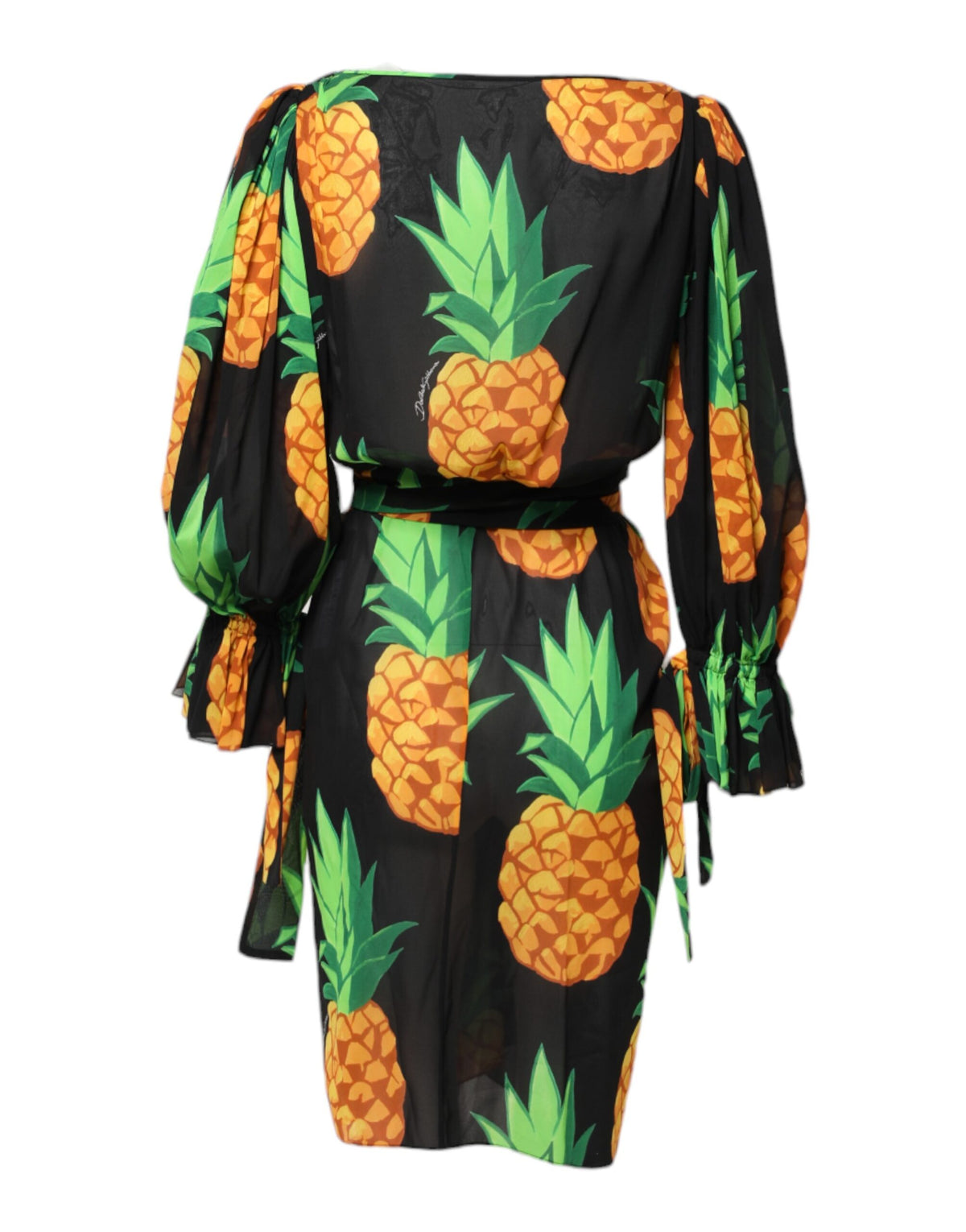 Dolce & Gabbana Black Pineapple Print Silk Wrap Mini Women's Dress