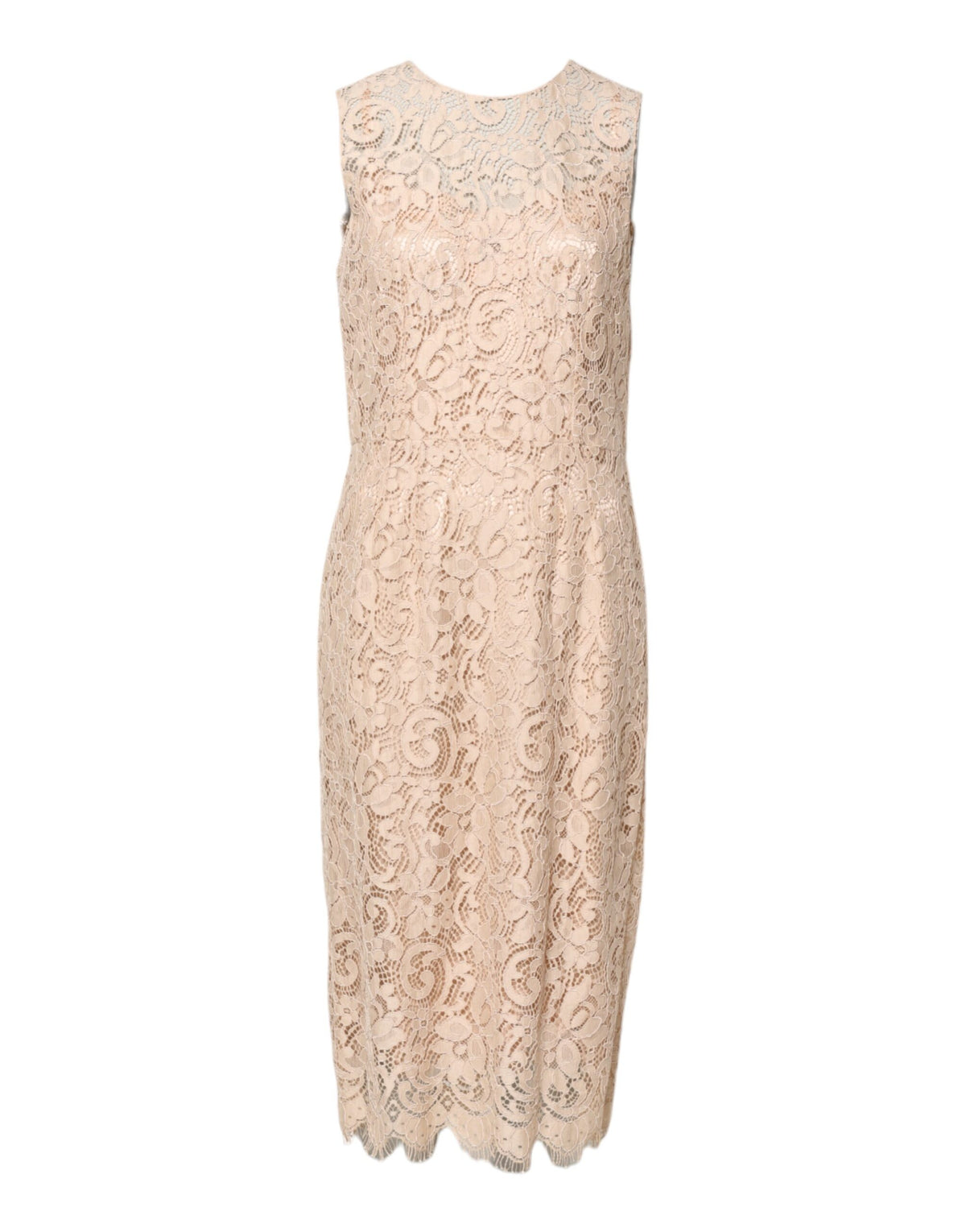 Dolce & Gabbana Beige Floral Lace Sleeveless Sheath Women's Dress (Pre-Owned)