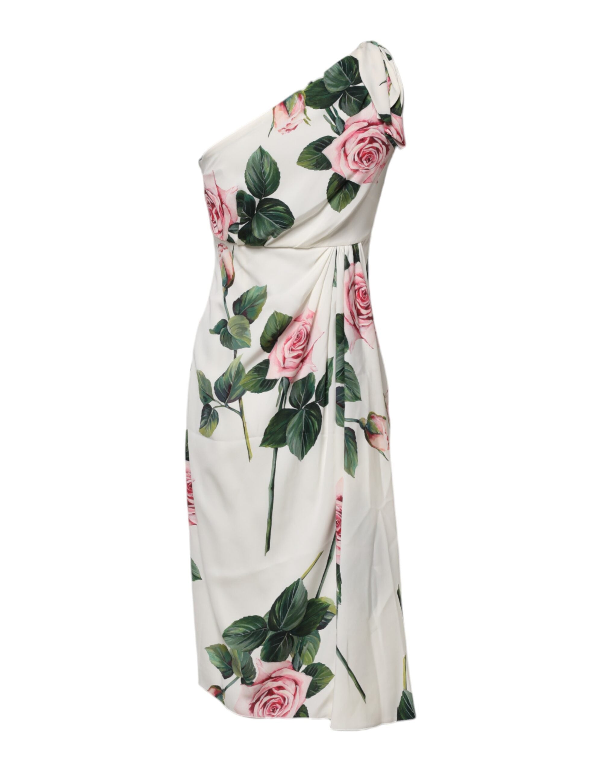 Dolce & Gabbana White Floral One Shoulder Sheath Midi Women's Dress