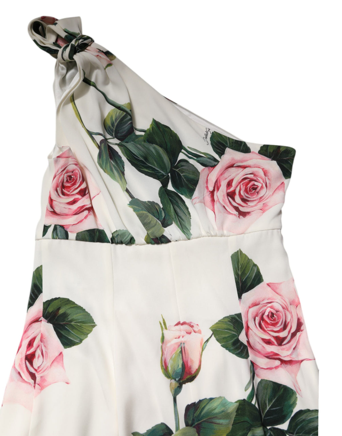 Dolce & Gabbana White Floral One Shoulder Sheath Midi Women's Dress